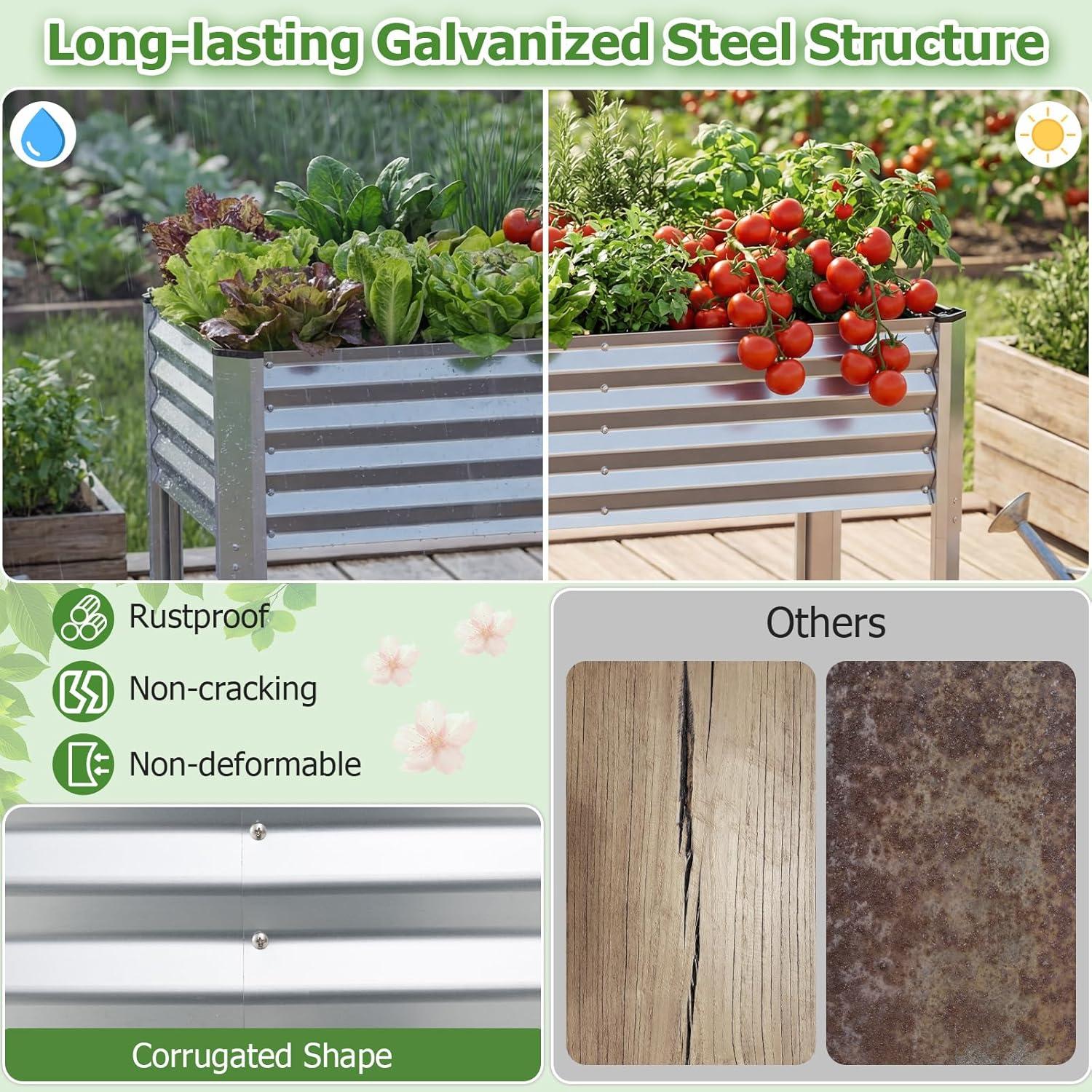 image:imageGiantex Galvanized Raised Garden Bed with Legs 46x24x31 Metal Elevated Planter Box for Gardening Vegetables Flowers amp Fruits Large Outdoor Planting Box for Garden Backyard amp Patio GraySilver