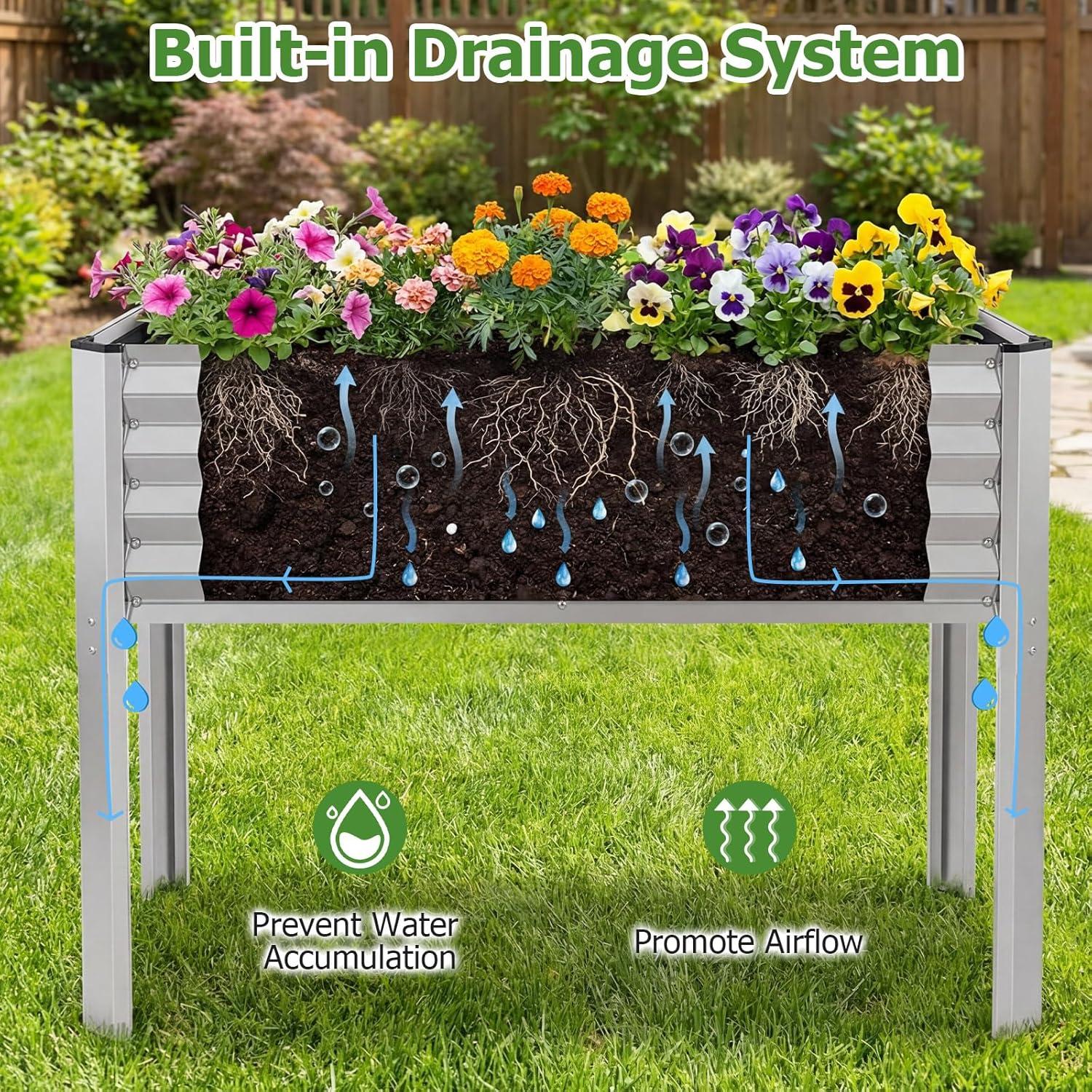 image:imageGiantex Galvanized Raised Garden Bed with Legs 46x24x31 Metal Elevated Planter Box for Gardening Vegetables Flowers amp Fruits Large Outdoor Planting Box for Garden Backyard amp Patio GraySilver