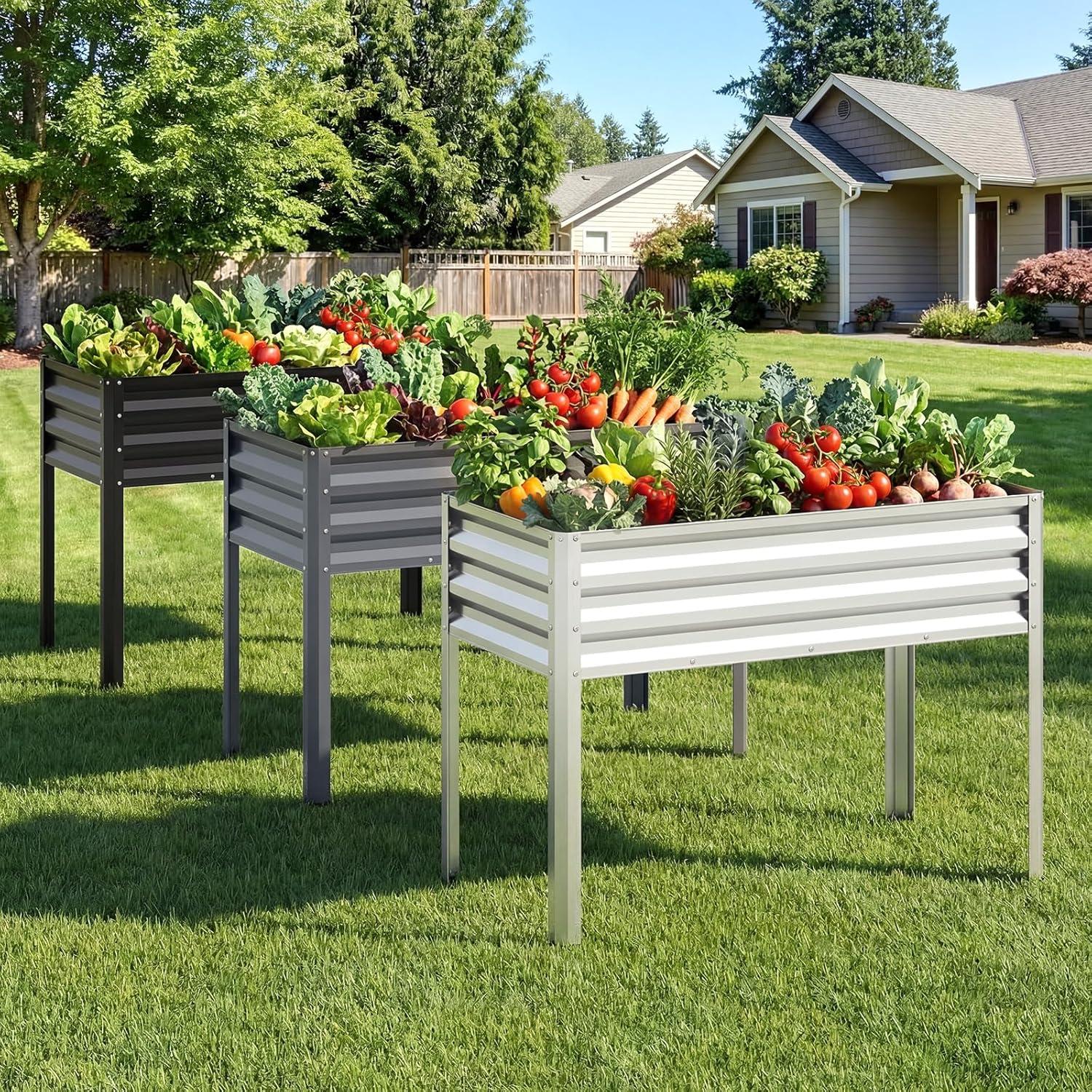 image:imageGiantex Galvanized Raised Garden Bed with Legs 46x24x31 Metal Elevated Planter Box for Gardening Vegetables Flowers amp Fruits Large Outdoor Planting Box for Garden Backyard amp Patio GrayGray