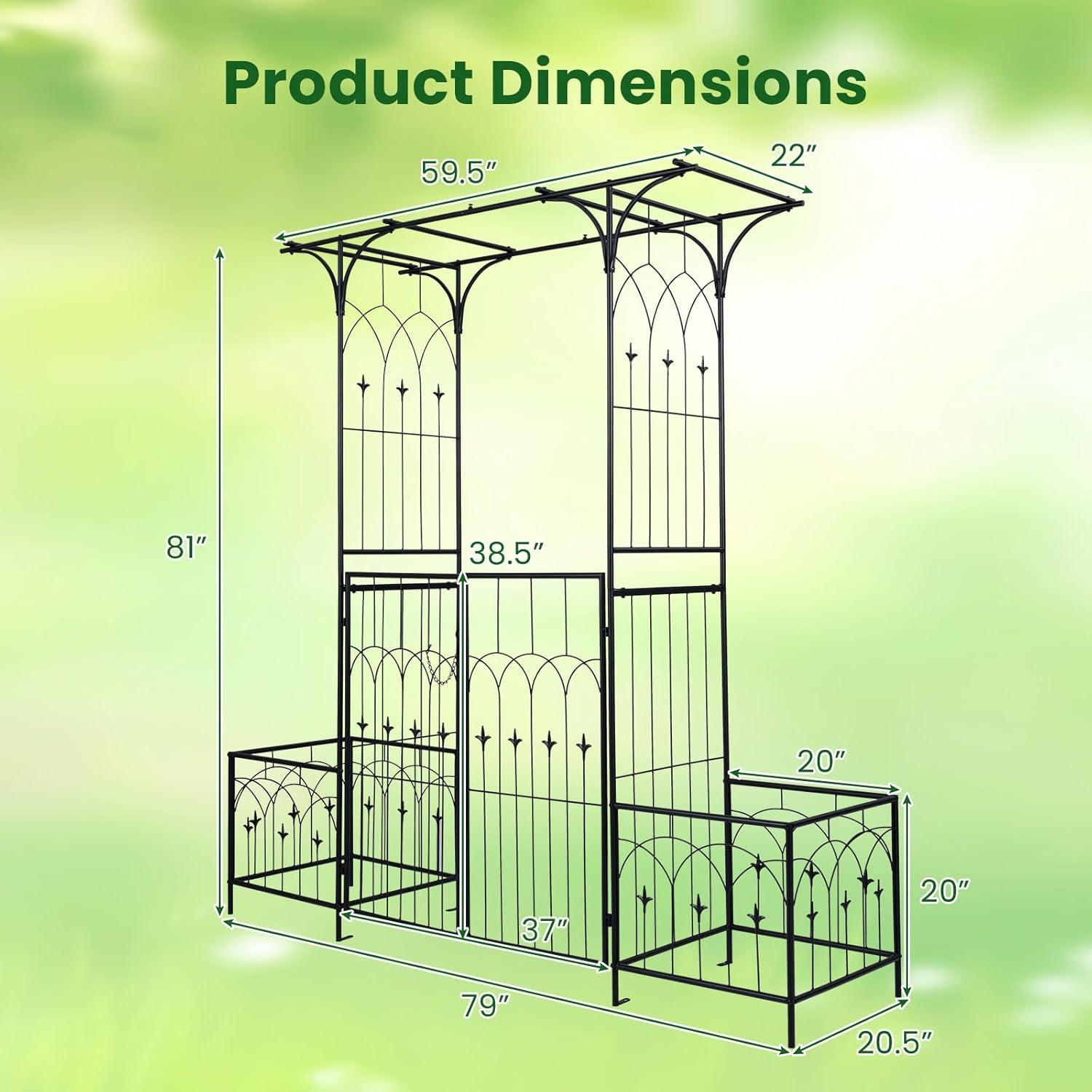 image:imageGiantex Garden Arbor with Gate and Planter 79 W x 81 H Metal Arch Trellis with Double Doors Outdoor Archway for Climbing Plants Weddings Backyard Patio Lawn Ceremony Party Decoration79W x 81H