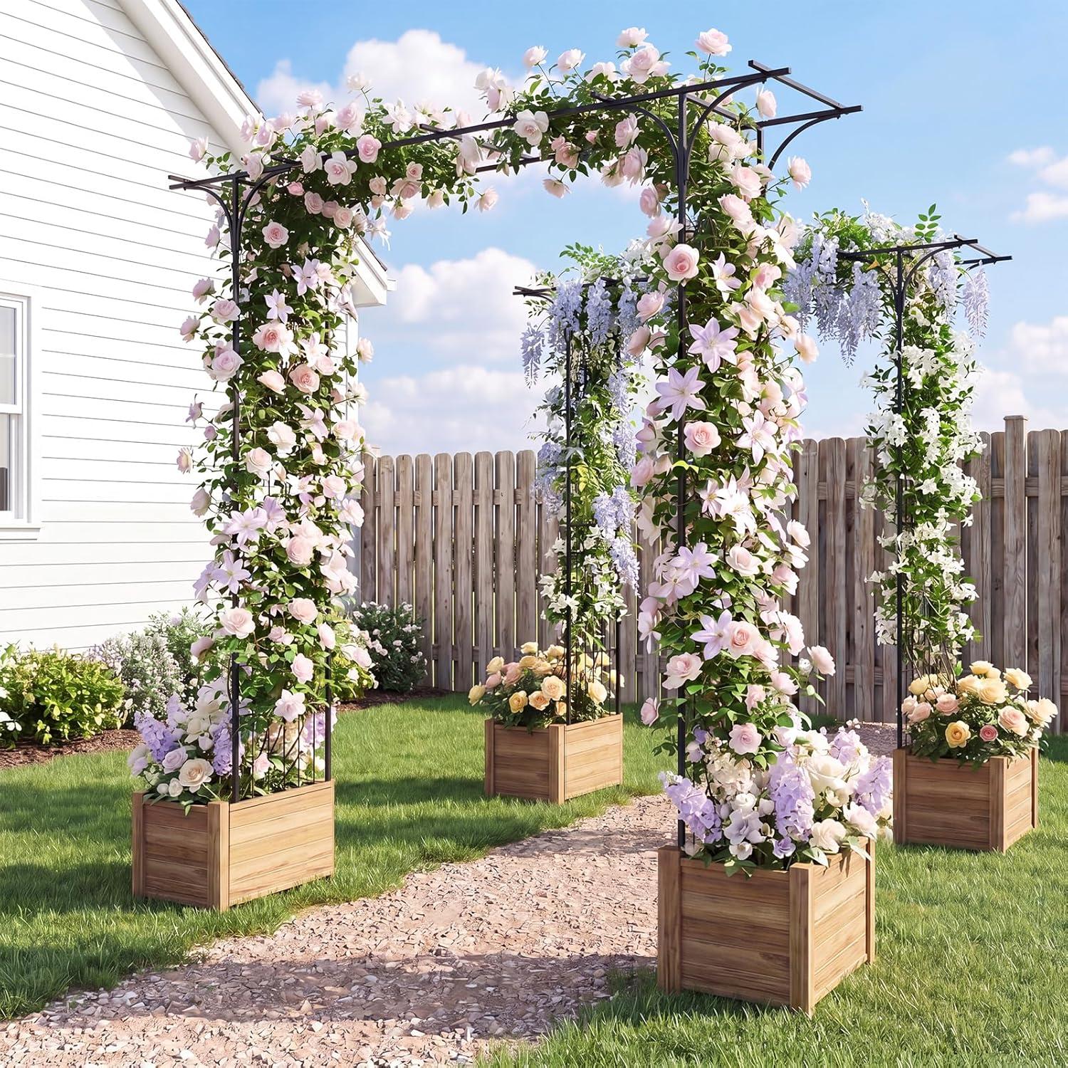 image:imageGiantex Garden Arbor with Gate and Planter 79 W x 81 H Metal Arch Trellis with Double Doors Outdoor Archway for Climbing Plants Weddings Backyard Patio Lawn Ceremony Party Decoration81W x 85H