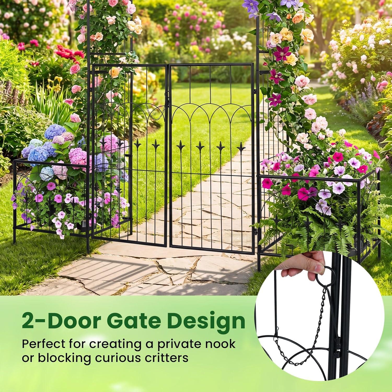 image:imageGiantex Garden Arbor with Gate and Planter 79 W x 81 H Metal Arch Trellis with Double Doors Outdoor Archway for Climbing Plants Weddings Backyard Patio Lawn Ceremony Party Decoration79W x 81H