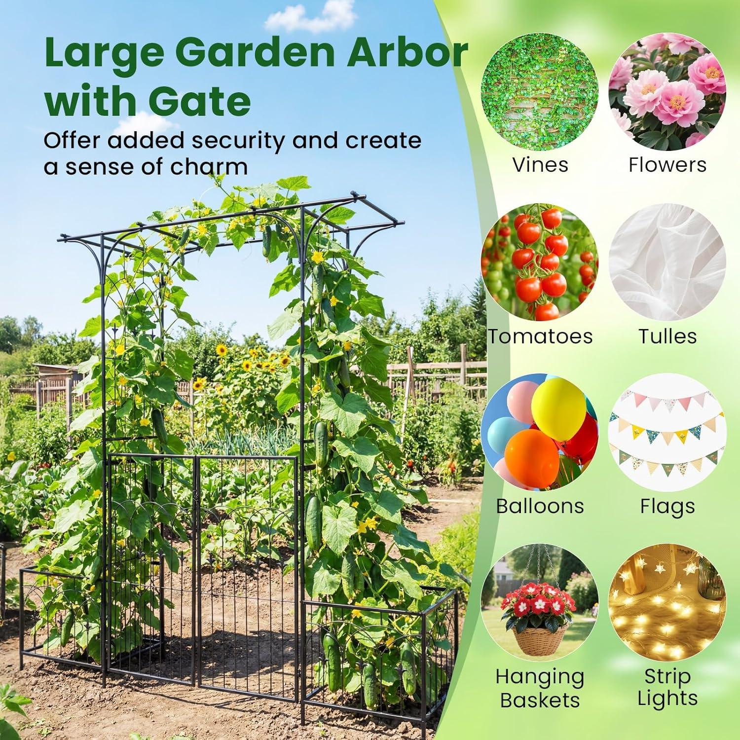 image:imageGiantex Garden Arbor with Gate and Planter 79 W x 81 H Metal Arch Trellis with Double Doors Outdoor Archway for Climbing Plants Weddings Backyard Patio Lawn Ceremony Party Decoration79W x 81H