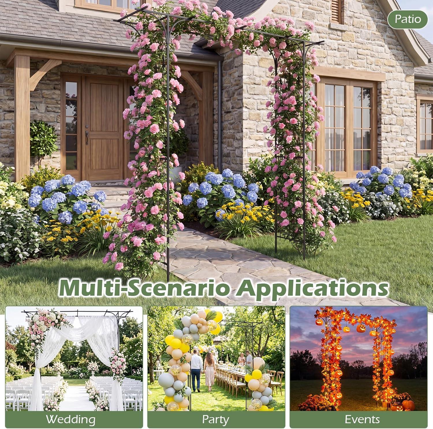 image:imageGiantex Garden Arbor with Gate and Planter 79 W x 81 H Metal Arch Trellis with Double Doors Outdoor Archway for Climbing Plants Weddings Backyard Patio Lawn Ceremony Party Decoration81W x 85H