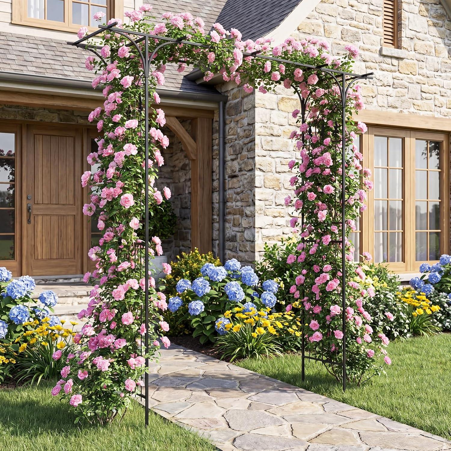 image:imageGiantex Garden Arbor with Gate and Planter 79 W x 81 H Metal Arch Trellis with Double Doors Outdoor Archway for Climbing Plants Weddings Backyard Patio Lawn Ceremony Party Decoration81W x 85H