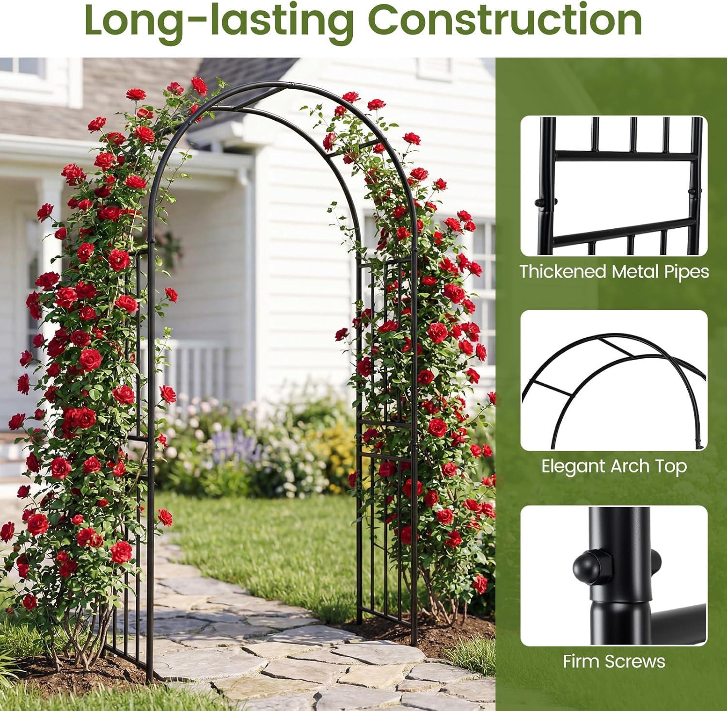 image:imageGiantex Garden Arch Outdoor Metal Arbor Trellis 86 Heavy Duty Steel Pergola Arch with Ground Stakes for Climbing Plants Wedding Party amp Backyard Decoration 1 Pack1 Pack