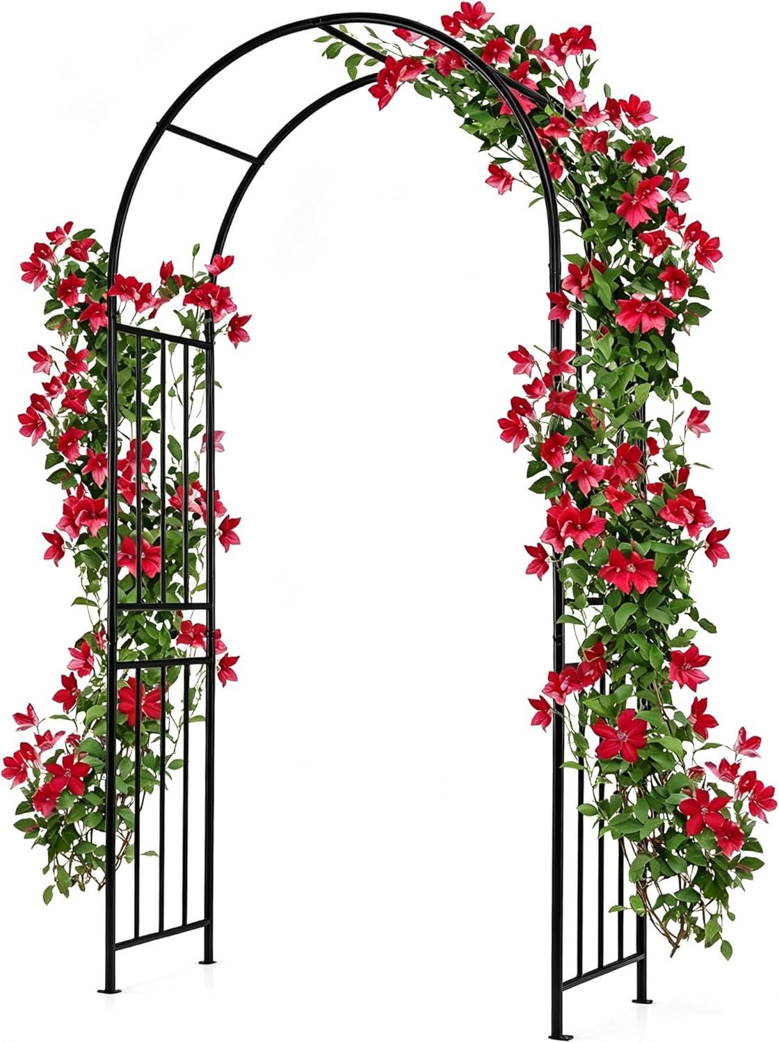 image:imageGiantex Garden Arch Outdoor Metal Arbor Trellis 86 Heavy Duty Steel Pergola Arch with Ground Stakes for Climbing Plants Wedding Party amp Backyard Decoration 1 Pack1 Pack