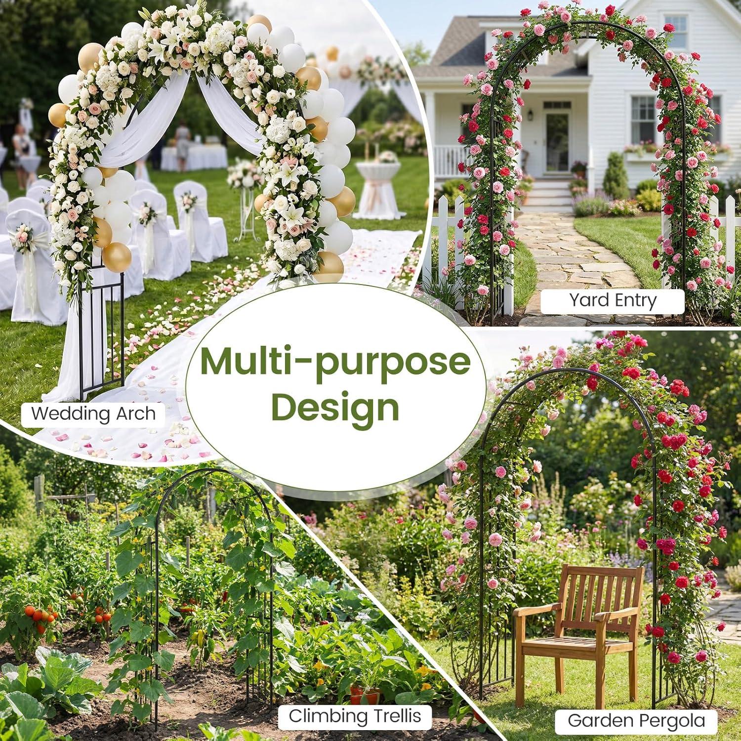 image:imageGiantex Garden Arch Outdoor Metal Arbor Trellis 86 Heavy Duty Steel Pergola Arch with Ground Stakes for Climbing Plants Wedding Party amp Backyard Decoration 1 Pack1 Pack