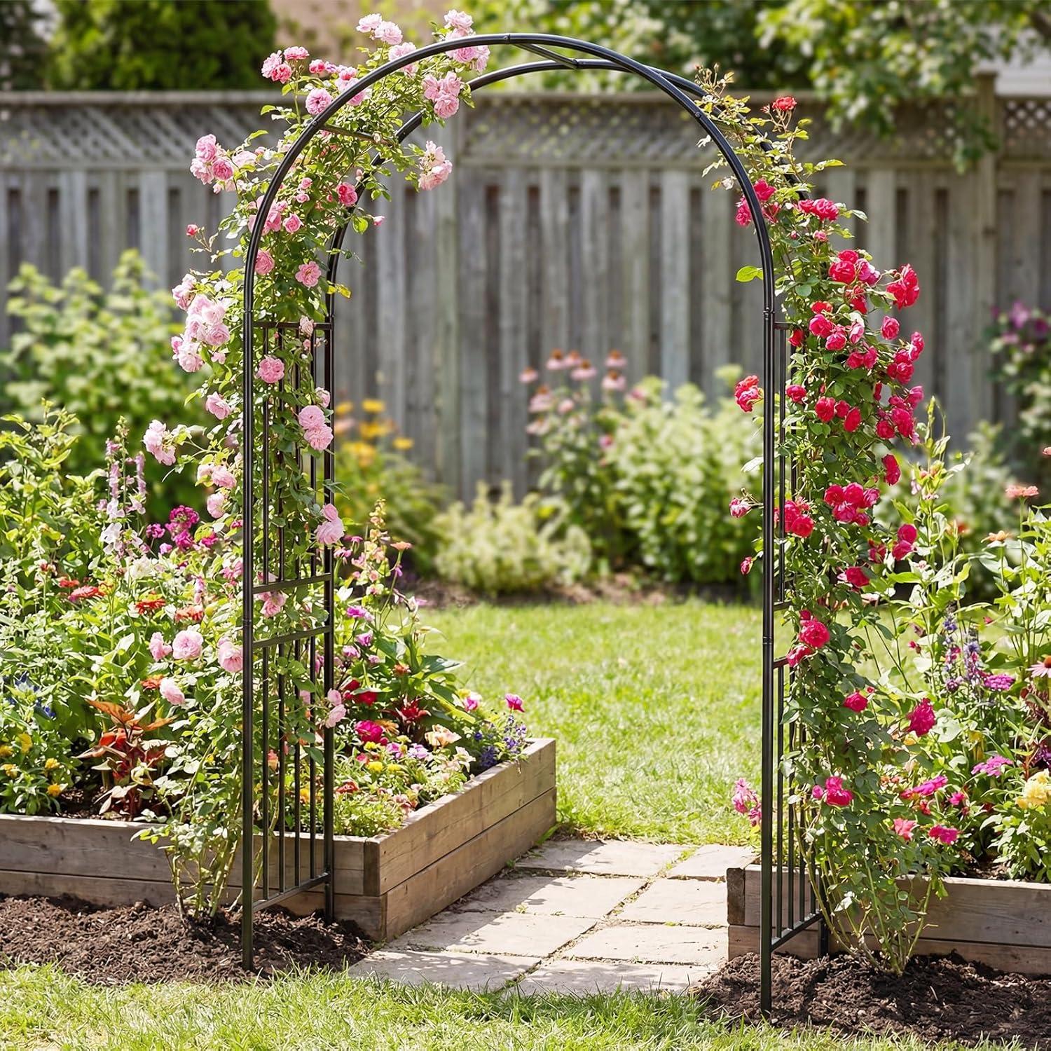 image:imageGiantex Garden Arch Outdoor Metal Arbor Trellis 86 Heavy Duty Steel Pergola Arch with Ground Stakes for Climbing Plants Wedding Party amp Backyard Decoration 1 Pack2 Pack