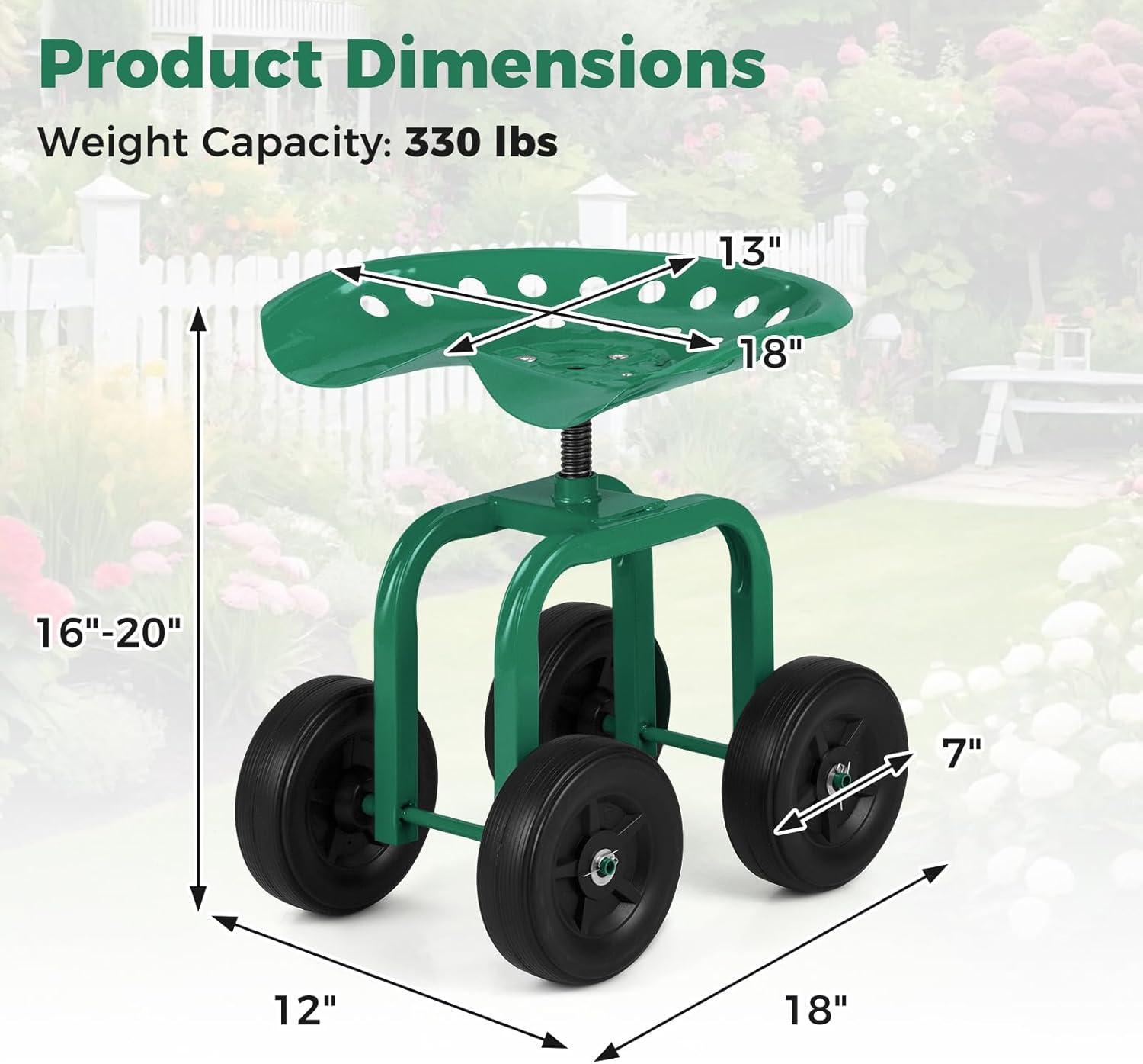 image:imageGiantex Garden Cart Rolling Workseat with 4 Wheels Garden Stool 360 Swivel Work Seat amp Adjustable Height Heavy Duty Wagon Scooter for Gardening for Patio Garden Lawn Yard GreenGreen