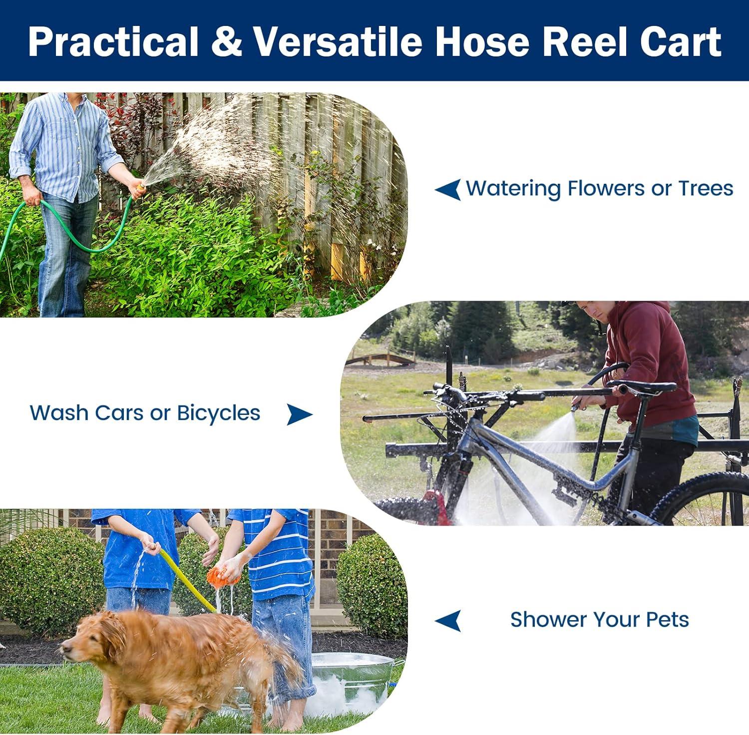 image:imageGiantex Garden Hose Reel Cart Water Hose Cart with 4 Wheels amp Nonslip Grip Outside Portable Water Hose Holder Hold 330 FT of 58 or 34 400 FT of 12 Hose for Lawn Garden Yard Watering BlueBlue