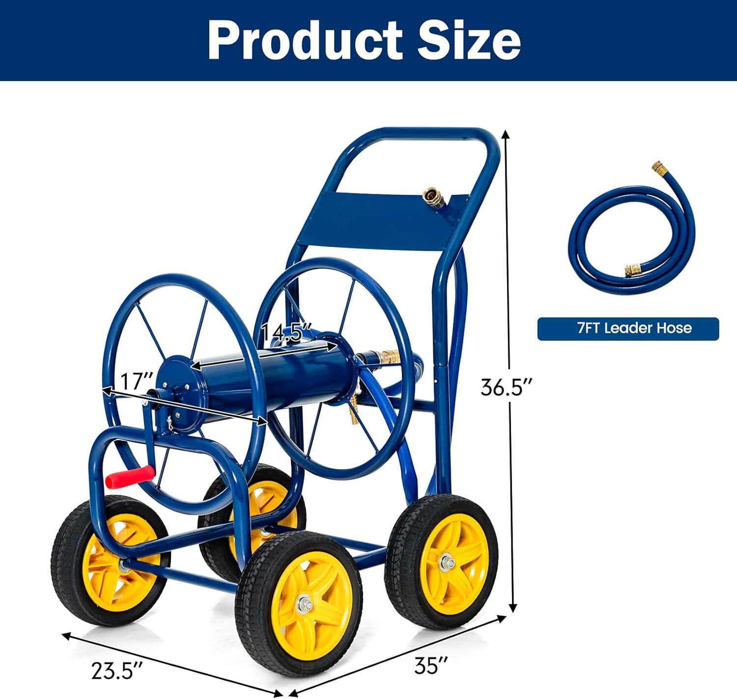 image:imageGiantex Garden Hose Reel Cart Water Hose Cart with 4 Wheels amp Nonslip Grip Outside Portable Water Hose Holder Hold 330 FT of 58 or 34 400 FT of 12 Hose for Lawn Garden Yard Watering BlueBlue