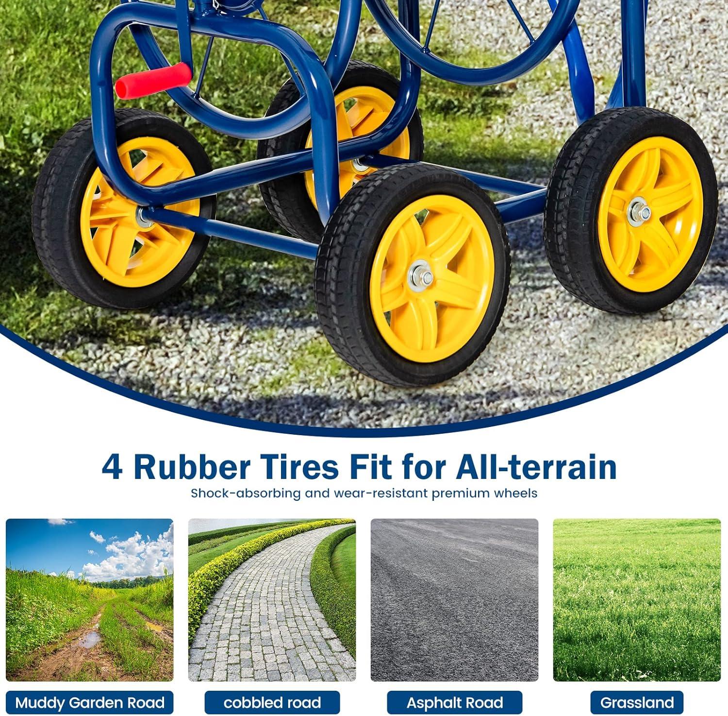 image:imageGiantex Garden Hose Reel Cart Water Hose Cart with 4 Wheels amp Nonslip Grip Outside Portable Water Hose Holder Hold 330 FT of 58 or 34 400 FT of 12 Hose for Lawn Garden Yard Watering BlueBlue