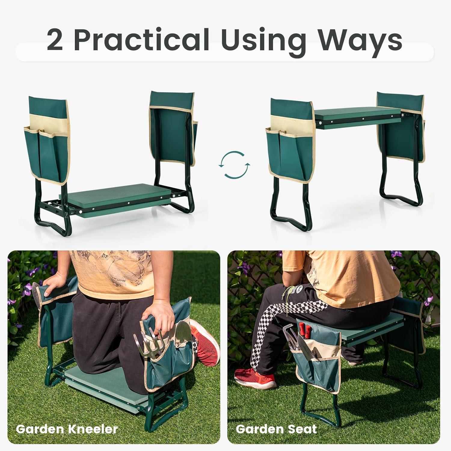 image:imageGiantex Garden Kneeler amp Seat Folding Gardening Stool Portable Garden Bench with EVA Foam Pad HeavyDuty Metal Frame Gardening Gift for Women Men Seniors Holds 330 LBS with 2 Bags