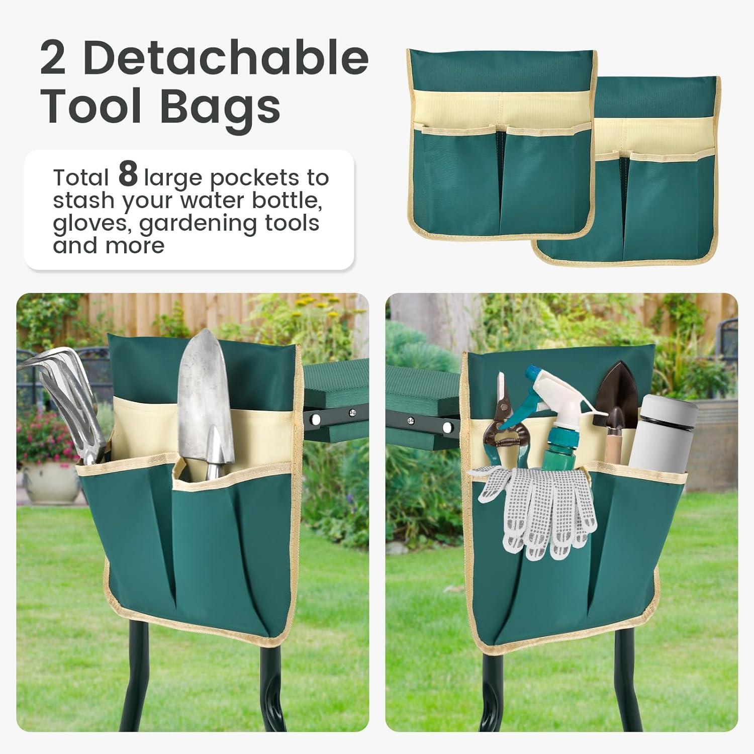image:imageGiantex Garden Kneeler amp Seat Folding Gardening Stool Portable Garden Bench with EVA Foam Pad HeavyDuty Metal Frame Gardening Gift for Women Men Seniors Holds 330 LBS with 2 Bags