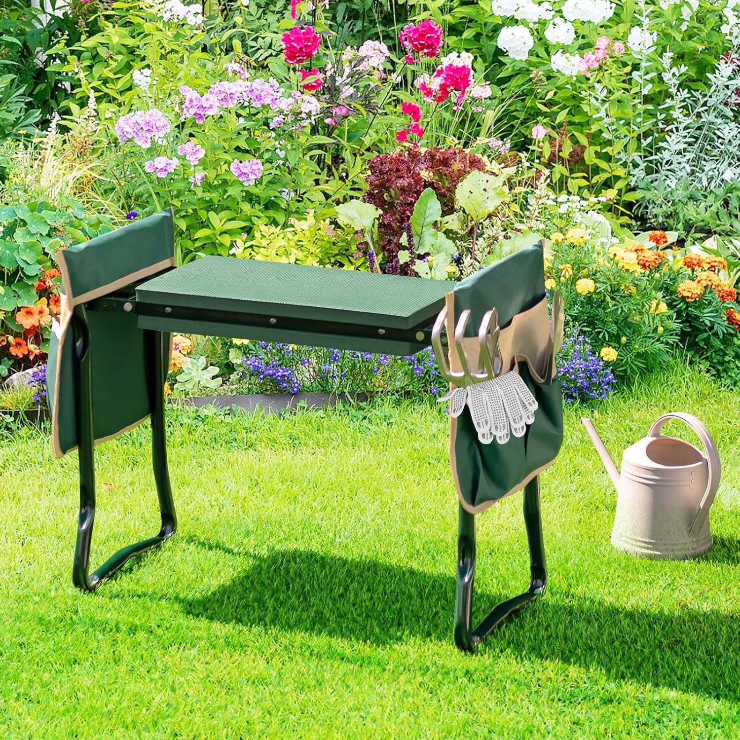 image:imageGiantex Garden Kneeler amp Seat Folding Gardening Stool Portable Garden Bench with EVA Foam Pad HeavyDuty Metal Frame Gardening Gift for Women Men Seniors Holds 330 LBS with 2 Bags