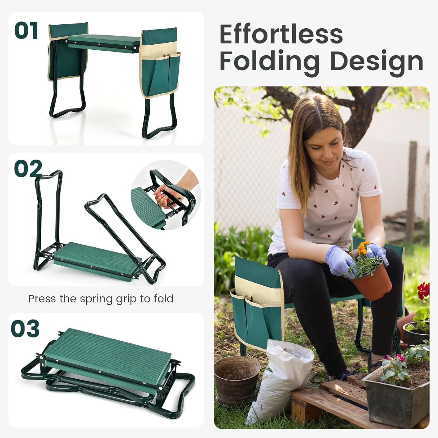 image:imageGiantex Garden Kneeler amp Seat Folding Gardening Stool Portable Garden Bench with EVA Foam Pad HeavyDuty Metal Frame Gardening Gift for Women Men Seniors Holds 330 LBS with 2 Bags