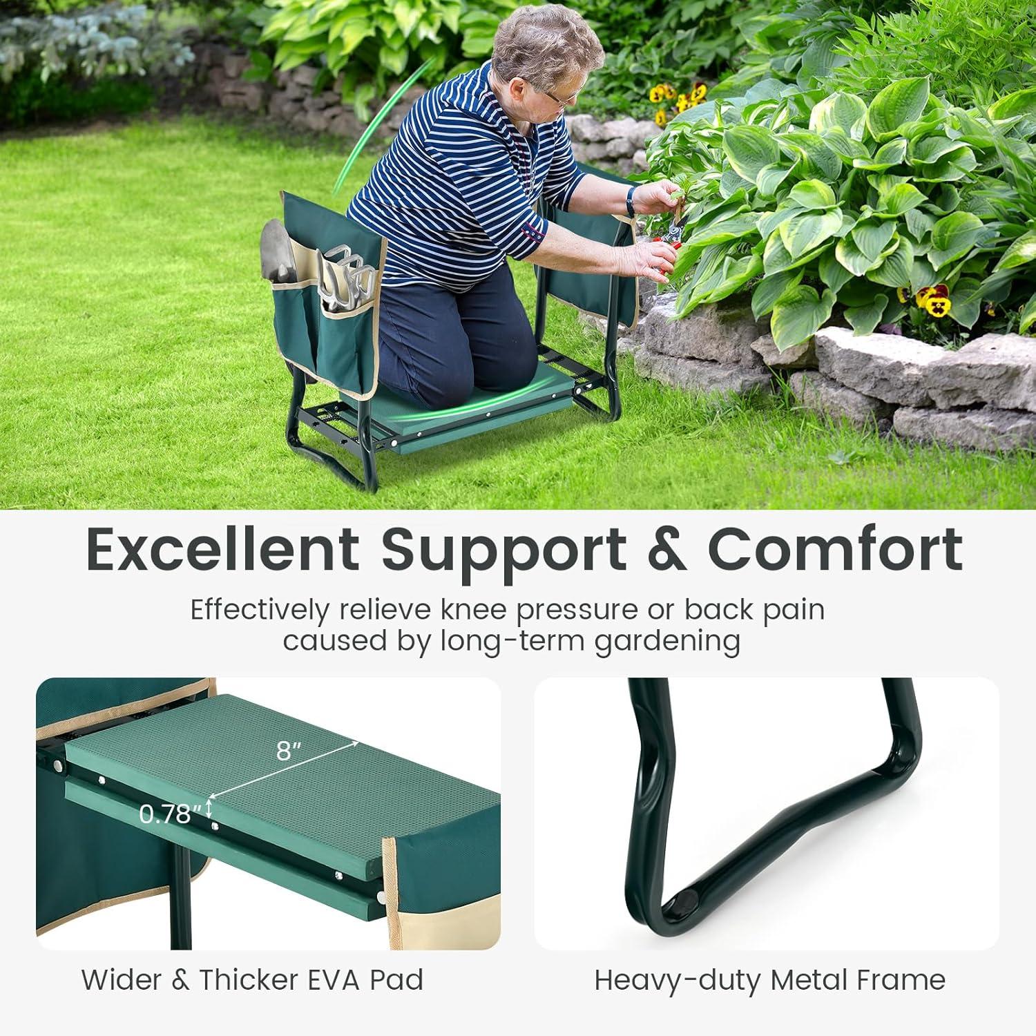 image:imageGiantex Garden Kneeler amp Seat Folding Gardening Stool Portable Garden Bench with EVA Foam Pad HeavyDuty Metal Frame Gardening Gift for Women Men Seniors Holds 330 LBS with 2 Bags