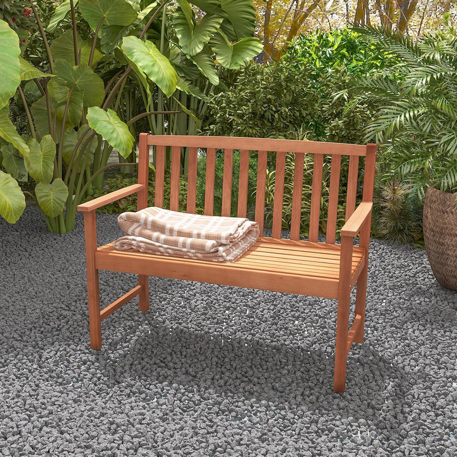 image:imageGiantex Outdoor Bench Wood Patio Bench with Cozy Armrests amp Backrest Slatted Sitting Area Eucalyptus Wood Frame 2Person Loveseat for Park Porch Yard 800 lbs Max Load Garden Bench Eucalyptus