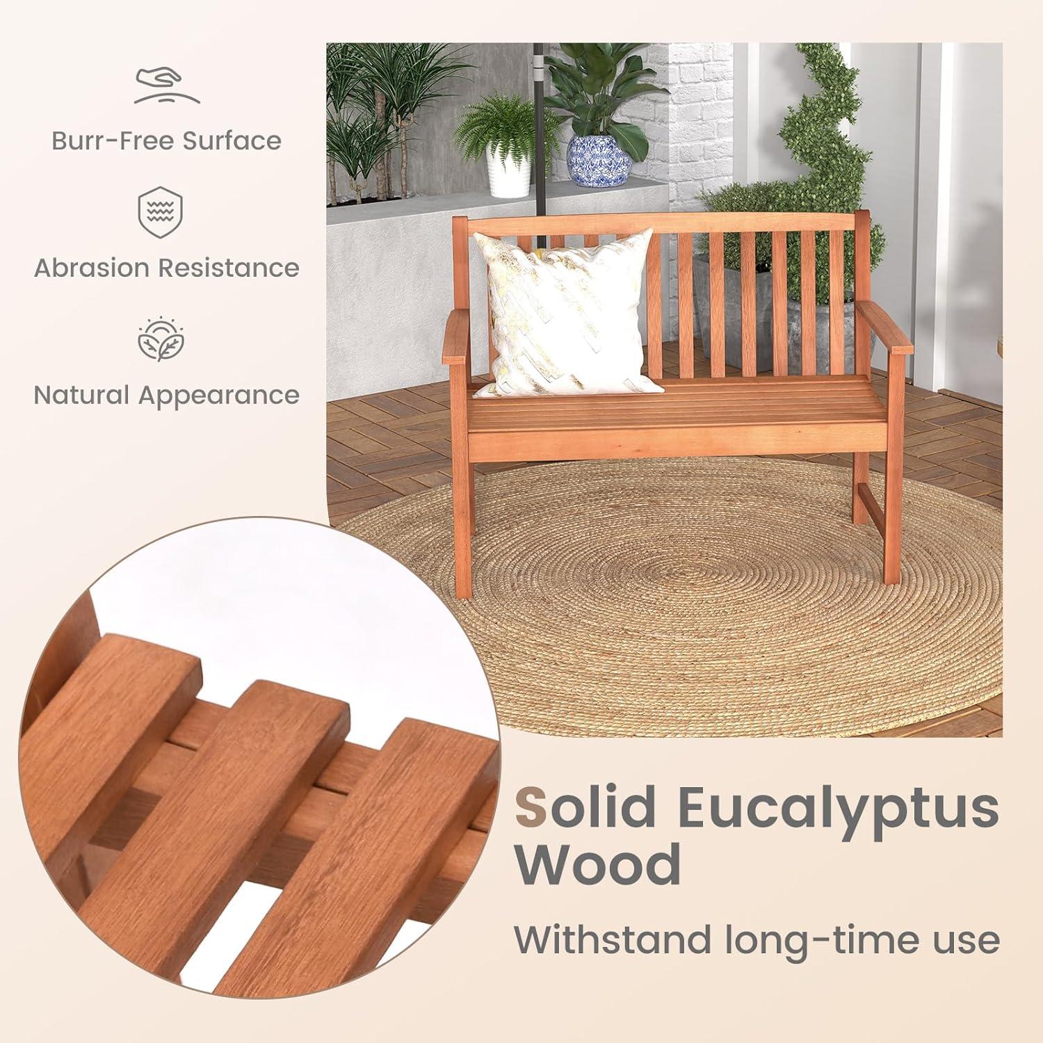 image:imageGiantex Outdoor Bench Wood Patio Bench with Cozy Armrests amp Backrest Slatted Sitting Area Eucalyptus Wood Frame 2Person Loveseat for Park Porch Yard 800 lbs Max Load Garden Bench Eucalyptus