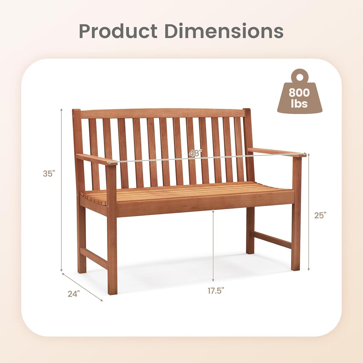 image:imageGiantex Outdoor Bench Wood Patio Bench with Cozy Armrests amp Backrest Slatted Sitting Area Eucalyptus Wood Frame 2Person Loveseat for Park Porch Yard 800 lbs Max Load Garden Bench Eucalyptus