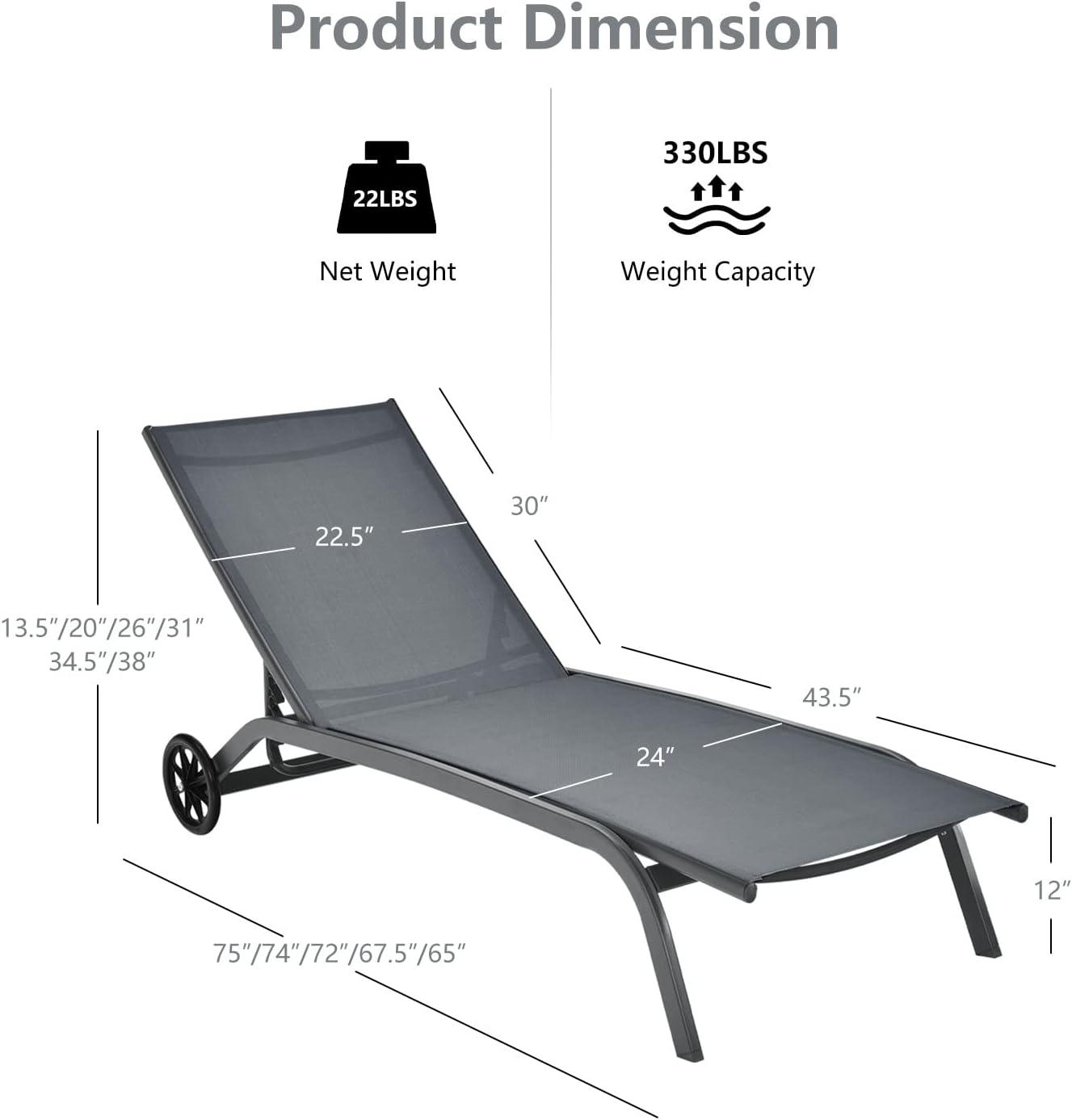 image:imageGiantex Patio Lounge Chairs for Pool Area Outdoor Chaise Lounger with 6 Adjustable Position Smooth Wheels and QuickDrying Fabric Lawn Recliner for Backyard Garden Sunbathing Chair 1 BrownGrey
