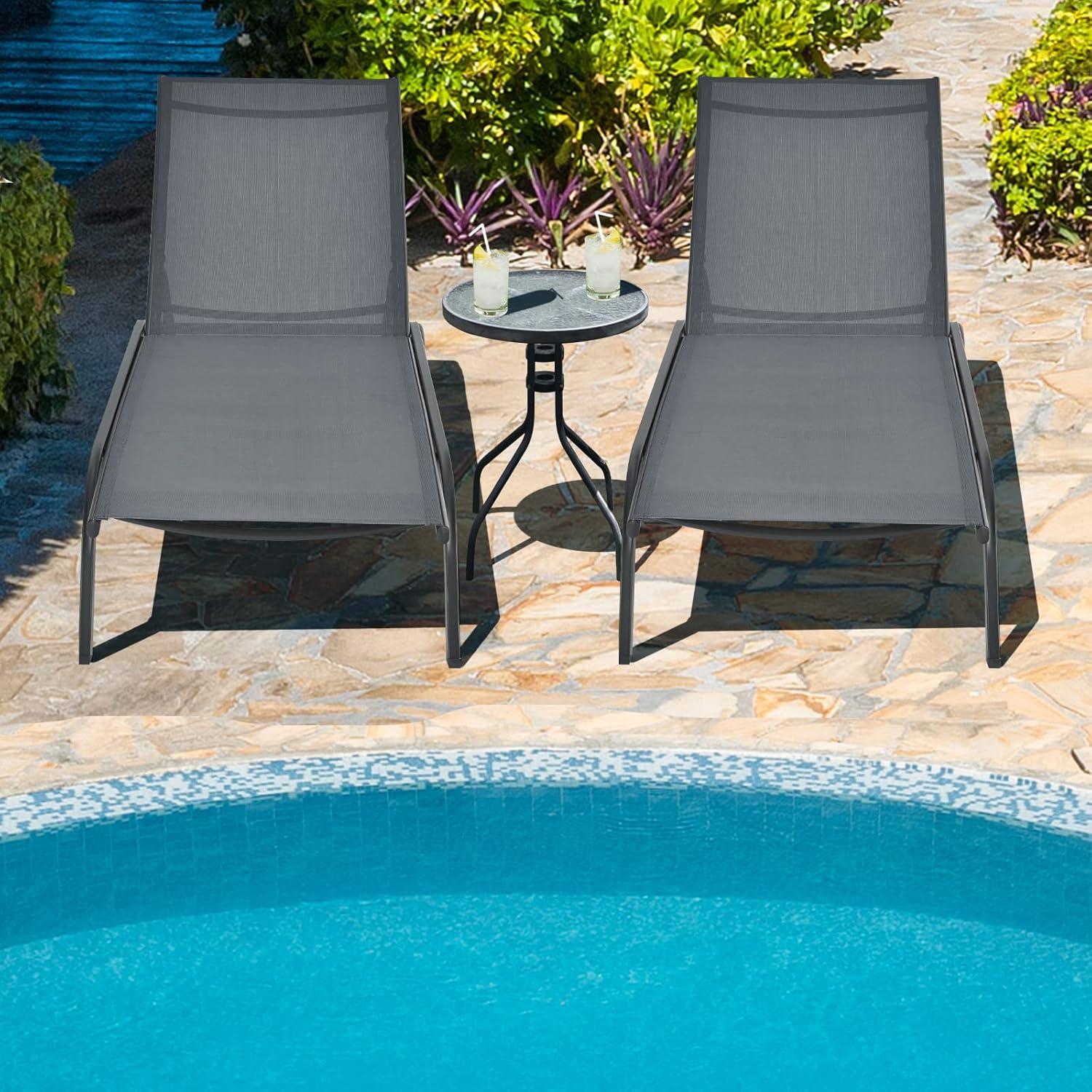 image:imageGiantex Patio Lounge Chairs for Pool Area Outdoor Chaise Lounger with 6 Adjustable Position Smooth Wheels and QuickDrying Fabric Lawn Recliner for Backyard Garden Sunbathing Chair 1 BrownGrey