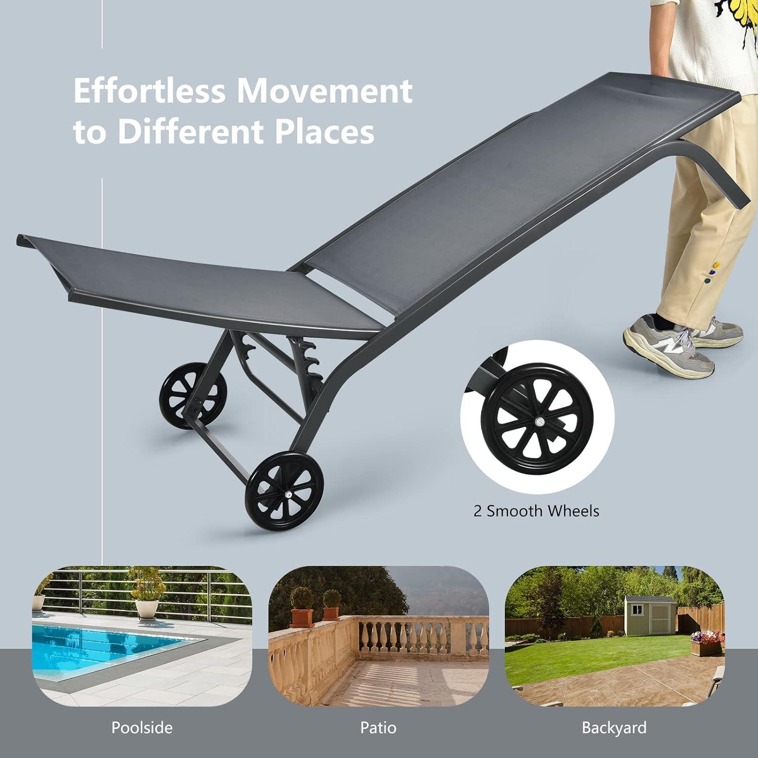 image:imageGiantex Patio Lounge Chairs for Pool Area Outdoor Chaise Lounger with 6 Adjustable Position Smooth Wheels and QuickDrying Fabric Lawn Recliner for Backyard Garden Sunbathing Chair 1 BrownGrey