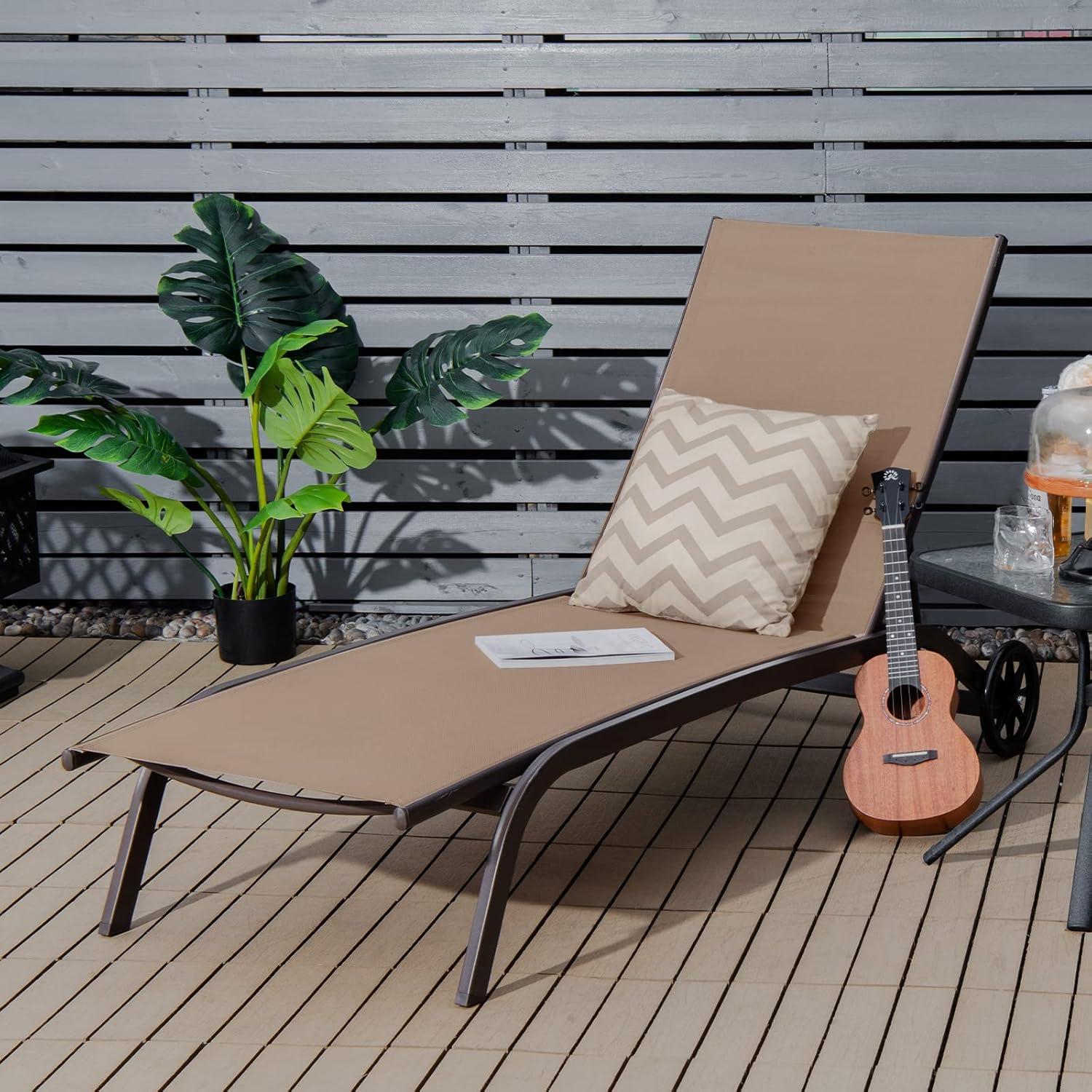 image:imageGiantex Patio Lounge Chairs for Pool Area Outdoor Chaise Lounger with 6 Adjustable Position Smooth Wheels and QuickDrying Fabric Lawn Recliner for Backyard Garden Sunbathing Chair 1 BrownBrown