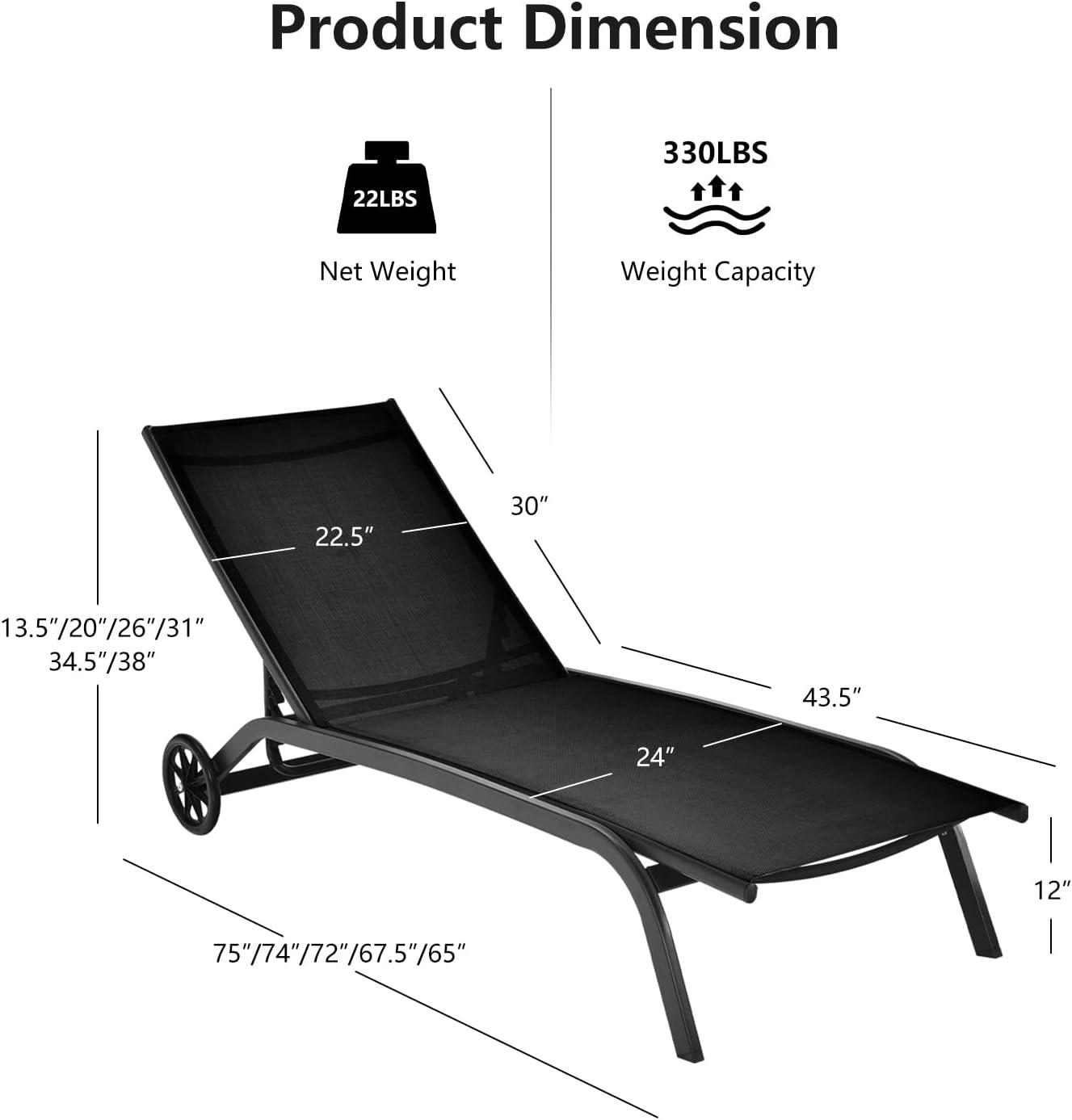 image:imageGiantex Patio Lounge Chairs for Pool Area Outdoor Chaise Lounger with 6 Adjustable Position Smooth Wheels and QuickDrying Fabric Lawn Recliner for Backyard Garden Sunbathing Chair 1 BrownBlack
