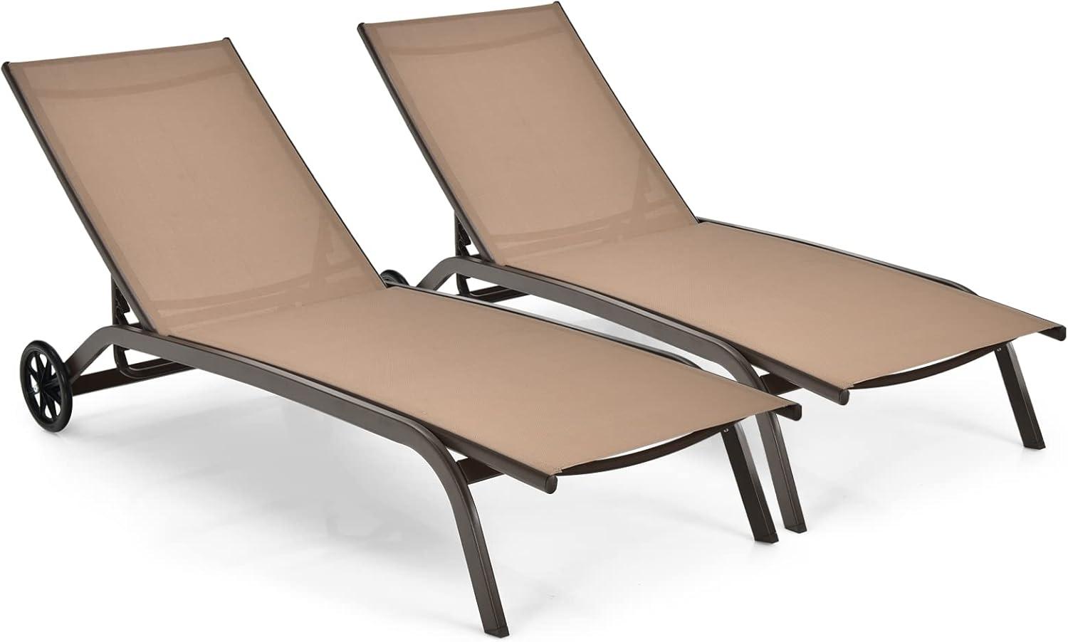 image:imageGiantex Patio Lounge Chairs for Pool Area Outdoor Chaise Lounger with 6 Adjustable Position Smooth Wheels and QuickDrying Fabric Lawn Recliner for Backyard Garden Sunbathing Chair 1 BrownBrown