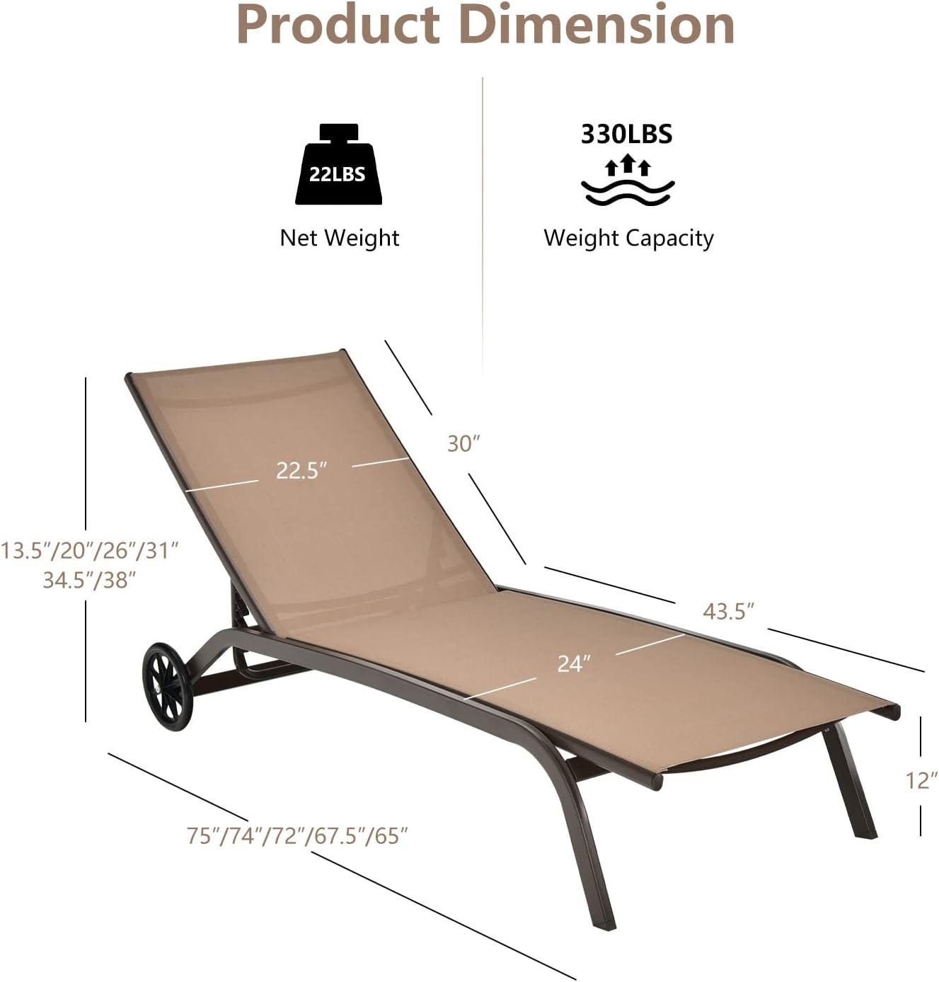image:imageGiantex Patio Lounge Chairs for Pool Area Outdoor Chaise Lounger with 6 Adjustable Position Smooth Wheels and QuickDrying Fabric Lawn Recliner for Backyard Garden Sunbathing Chair 1 BrownBrown