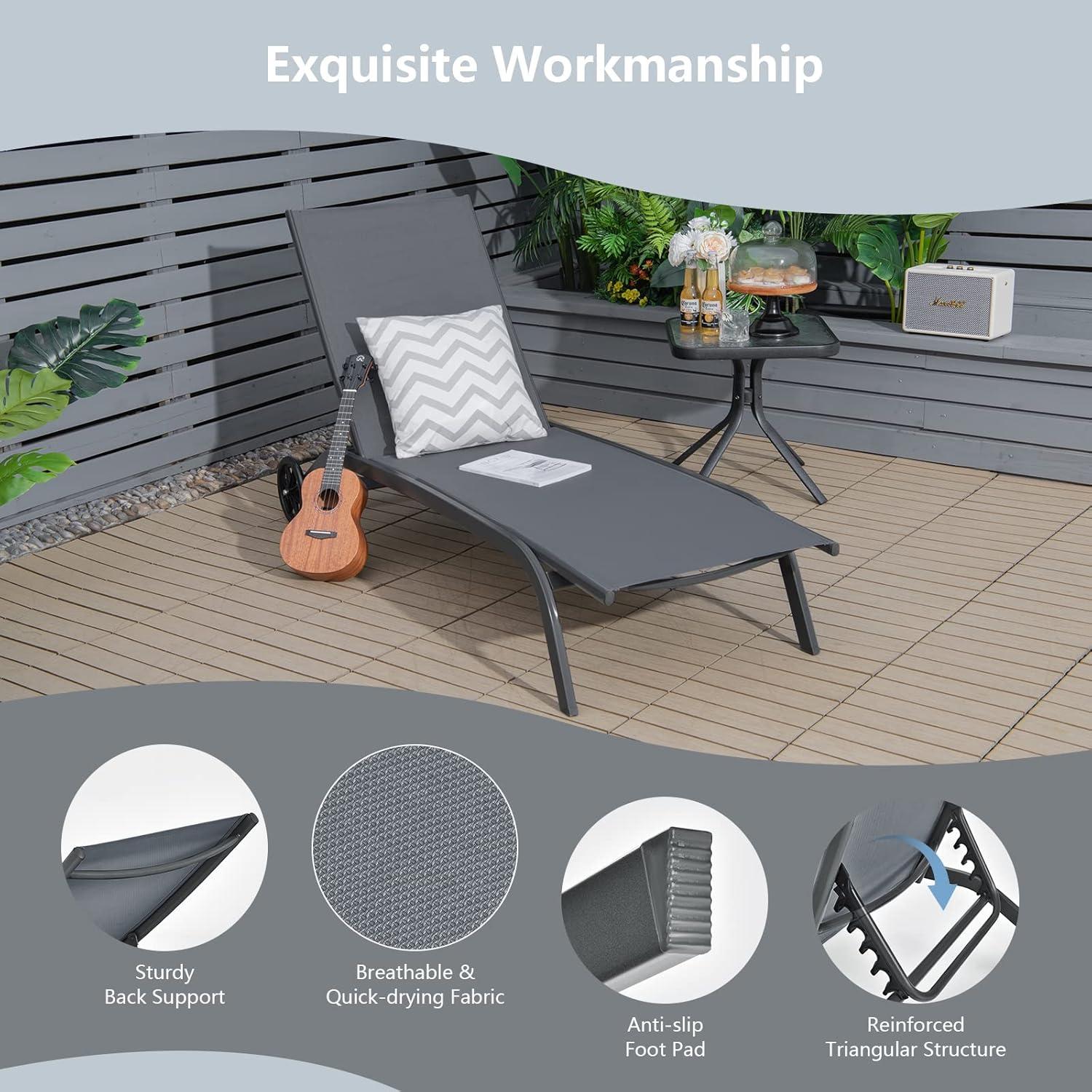 image:imageGiantex Patio Lounge Chairs for Pool Area Outdoor Chaise Lounger with 6 Adjustable Position Smooth Wheels and QuickDrying Fabric Lawn Recliner for Backyard Garden Sunbathing Chair 1 BrownGrey