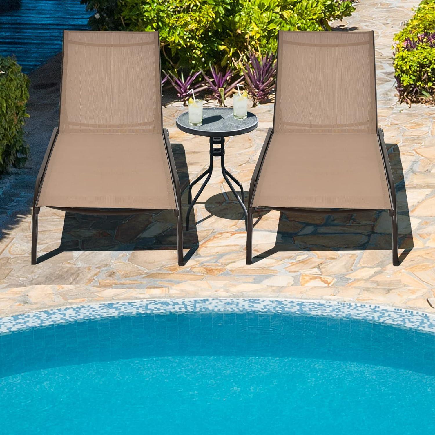 image:imageGiantex Patio Lounge Chairs for Pool Area Outdoor Chaise Lounger with 6 Adjustable Position Smooth Wheels and QuickDrying Fabric Lawn Recliner for Backyard Garden Sunbathing Chair 1 BrownBrown