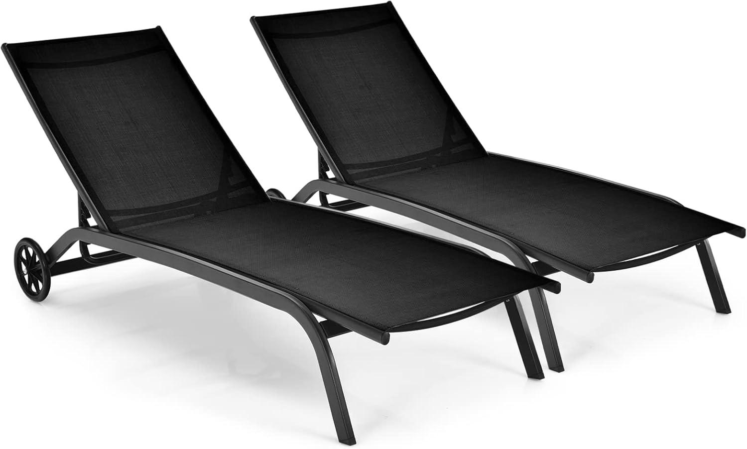 image:imageGiantex Patio Lounge Chairs for Pool Area Outdoor Chaise Lounger with 6 Adjustable Position Smooth Wheels and QuickDrying Fabric Lawn Recliner for Backyard Garden Sunbathing Chair 1 BrownBlack