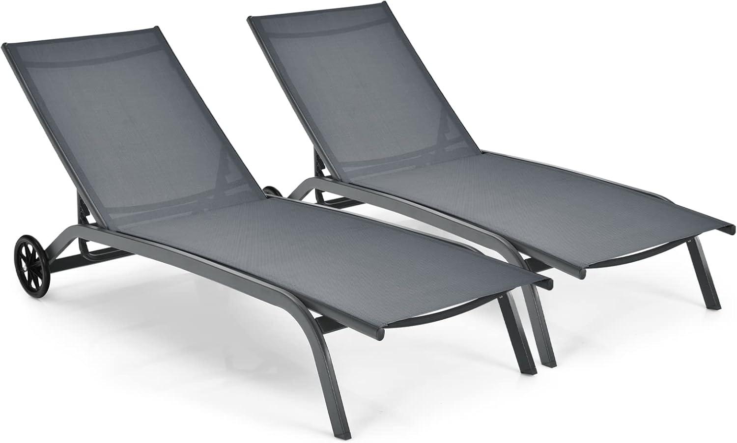 image:imageGiantex Patio Lounge Chairs for Pool Area Outdoor Chaise Lounger with 6 Adjustable Position Smooth Wheels and QuickDrying Fabric Lawn Recliner for Backyard Garden Sunbathing Chair 1 BrownGrey