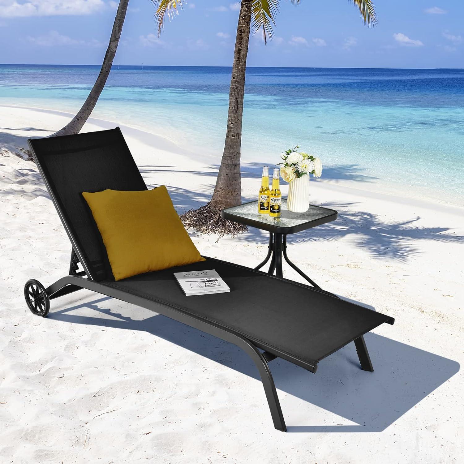 image:imageGiantex Patio Lounge Chairs for Pool Area Outdoor Chaise Lounger with 6 Adjustable Position Smooth Wheels and QuickDrying Fabric Lawn Recliner for Backyard Garden Sunbathing Chair 1 BrownBlack