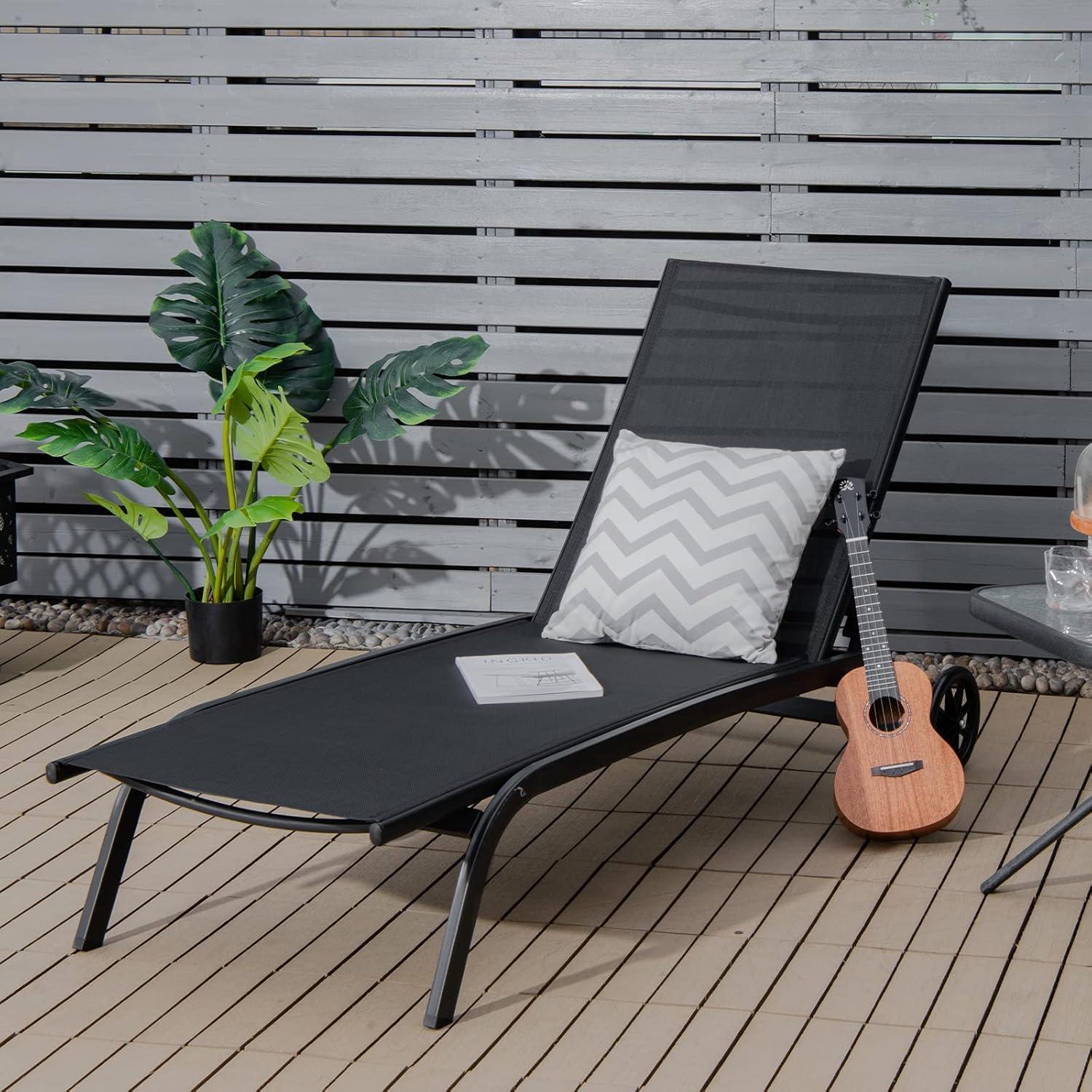 image:imageGiantex Patio Lounge Chairs for Pool Area Outdoor Chaise Lounger with 6 Adjustable Position Smooth Wheels and QuickDrying Fabric Lawn Recliner for Backyard Garden Sunbathing Chair 1 BrownBlack