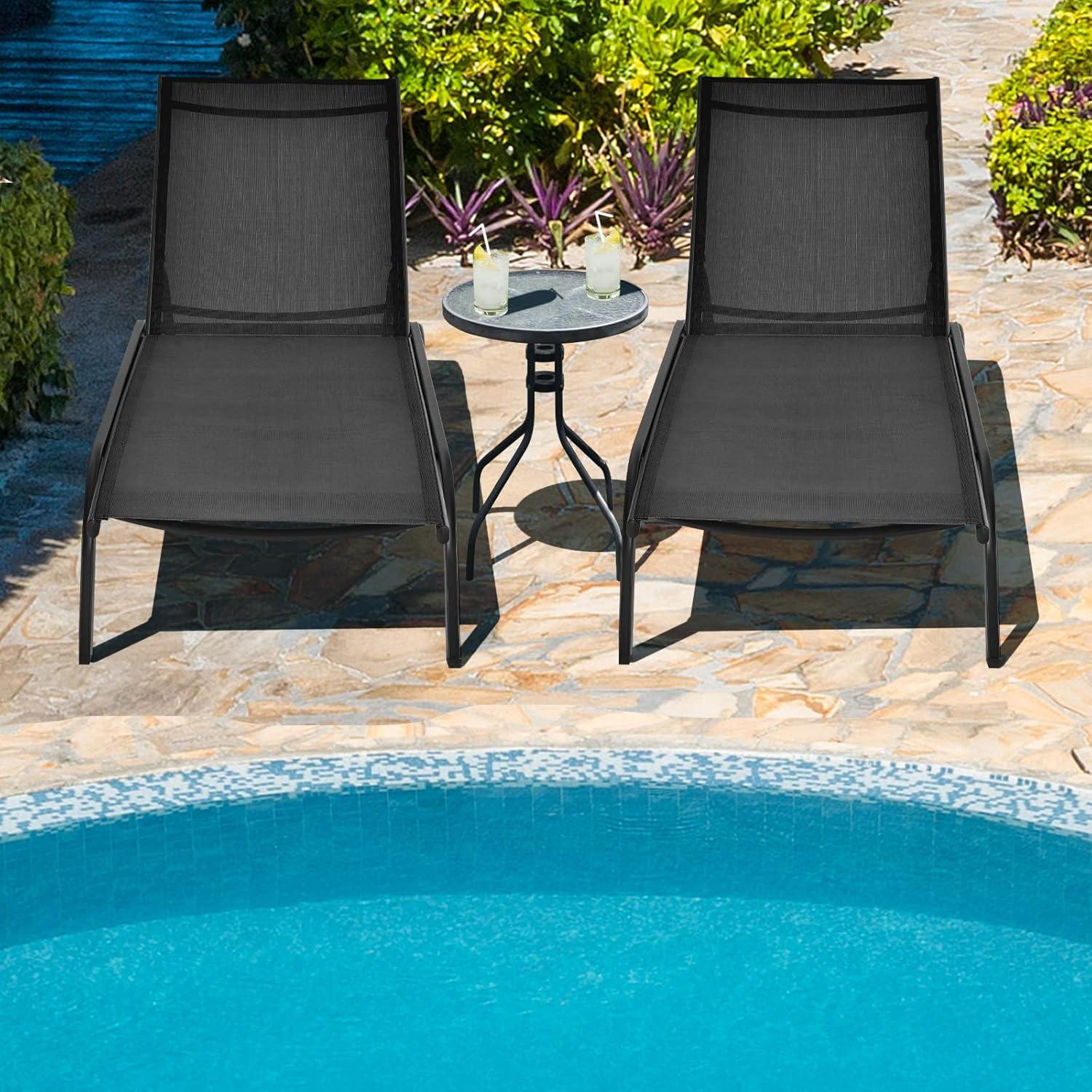 image:imageGiantex Patio Lounge Chairs for Pool Area Outdoor Chaise Lounger with 6 Adjustable Position Smooth Wheels and QuickDrying Fabric Lawn Recliner for Backyard Garden Sunbathing Chair 1 BrownBlack