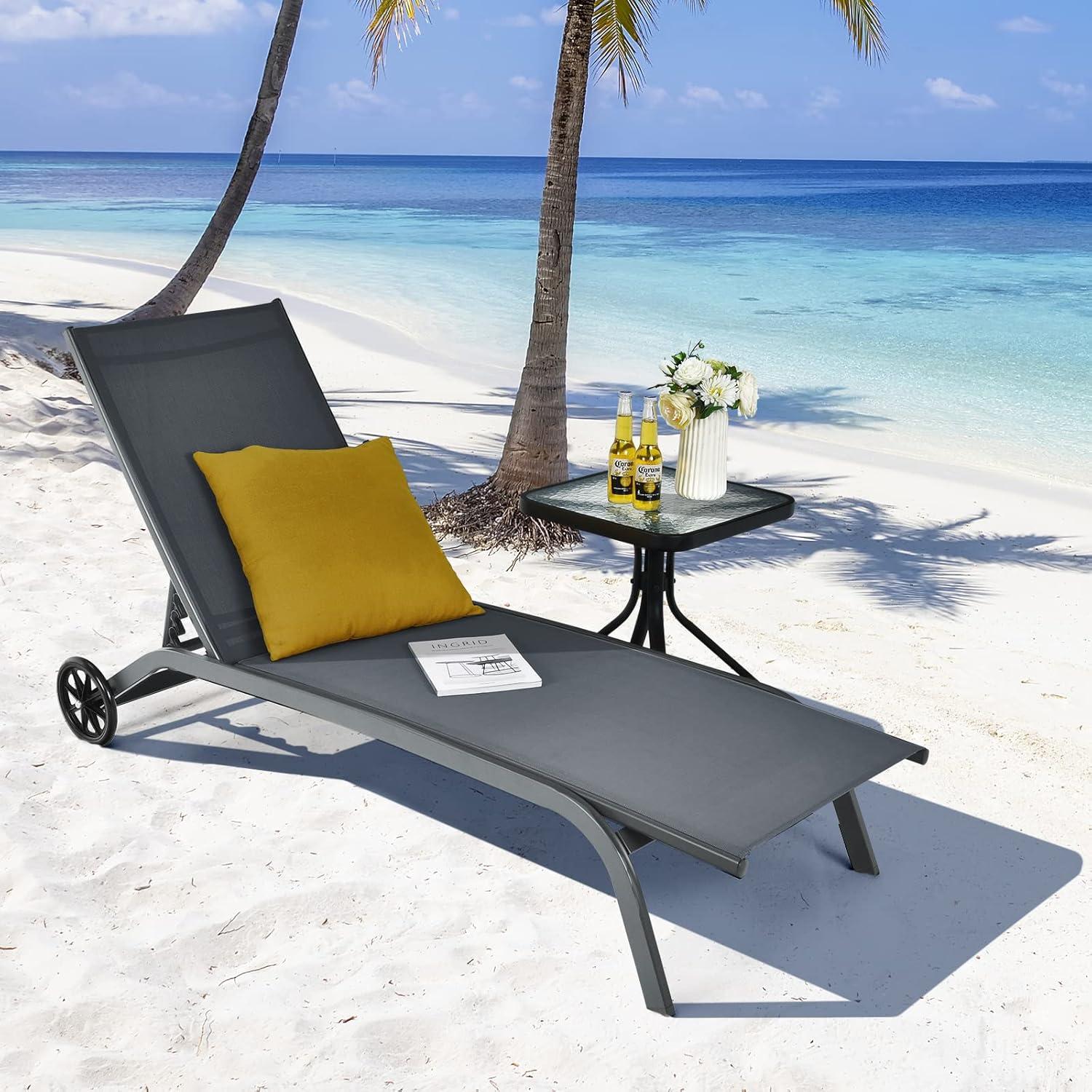 image:imageGiantex Patio Lounge Chairs for Pool Area Outdoor Chaise Lounger with 6 Adjustable Position Smooth Wheels and QuickDrying Fabric Lawn Recliner for Backyard Garden Sunbathing Chair 1 BrownGrey