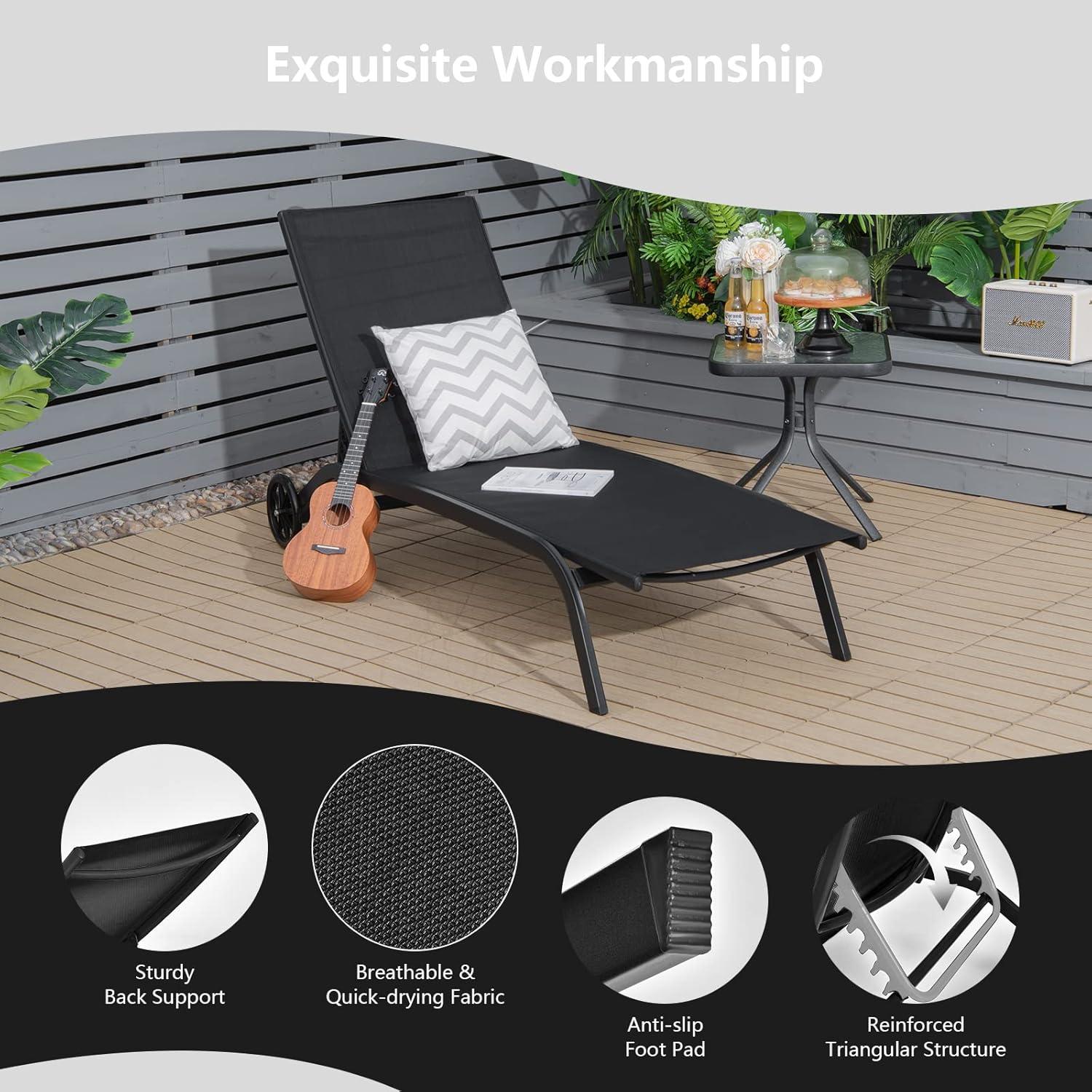 image:imageGiantex Patio Lounge Chairs for Pool Area Outdoor Chaise Lounger with 6 Adjustable Position Smooth Wheels and QuickDrying Fabric Lawn Recliner for Backyard Garden Sunbathing Chair 1 BrownBlack