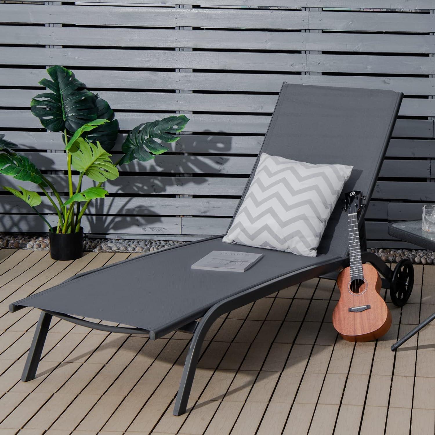 image:imageGiantex Patio Lounge Chairs for Pool Area Outdoor Chaise Lounger with 6 Adjustable Position Smooth Wheels and QuickDrying Fabric Lawn Recliner for Backyard Garden Sunbathing Chair 1 BrownGrey