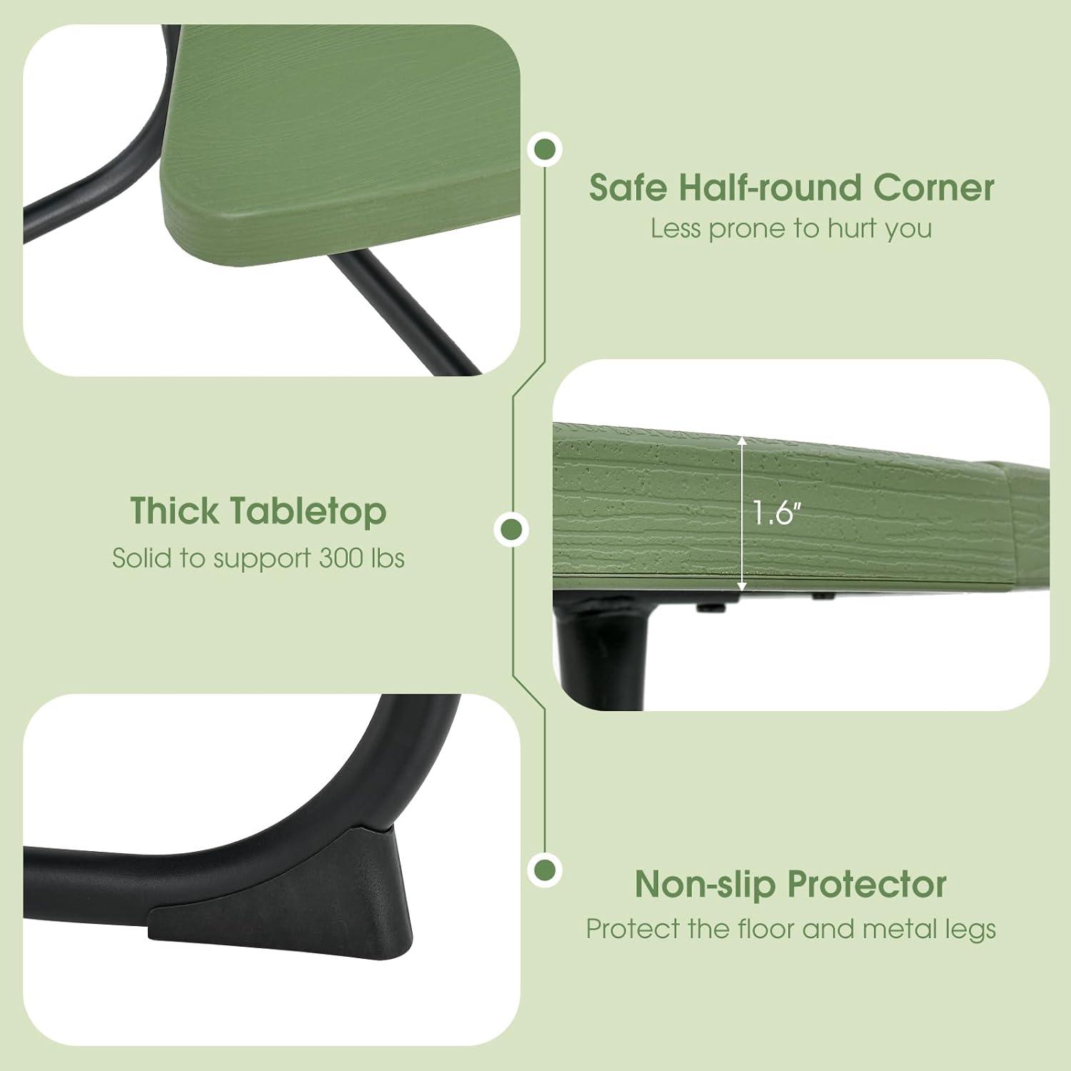 image:imageGiantex Picnic Table Set for Up to 8 Persons Round Outdoor Table and Bench Set with Umbrella Hole HDPE Top amp Metal Frame 2000LBS Capacity Patio Table Bench for Deck Backyard Garden GreenGreen