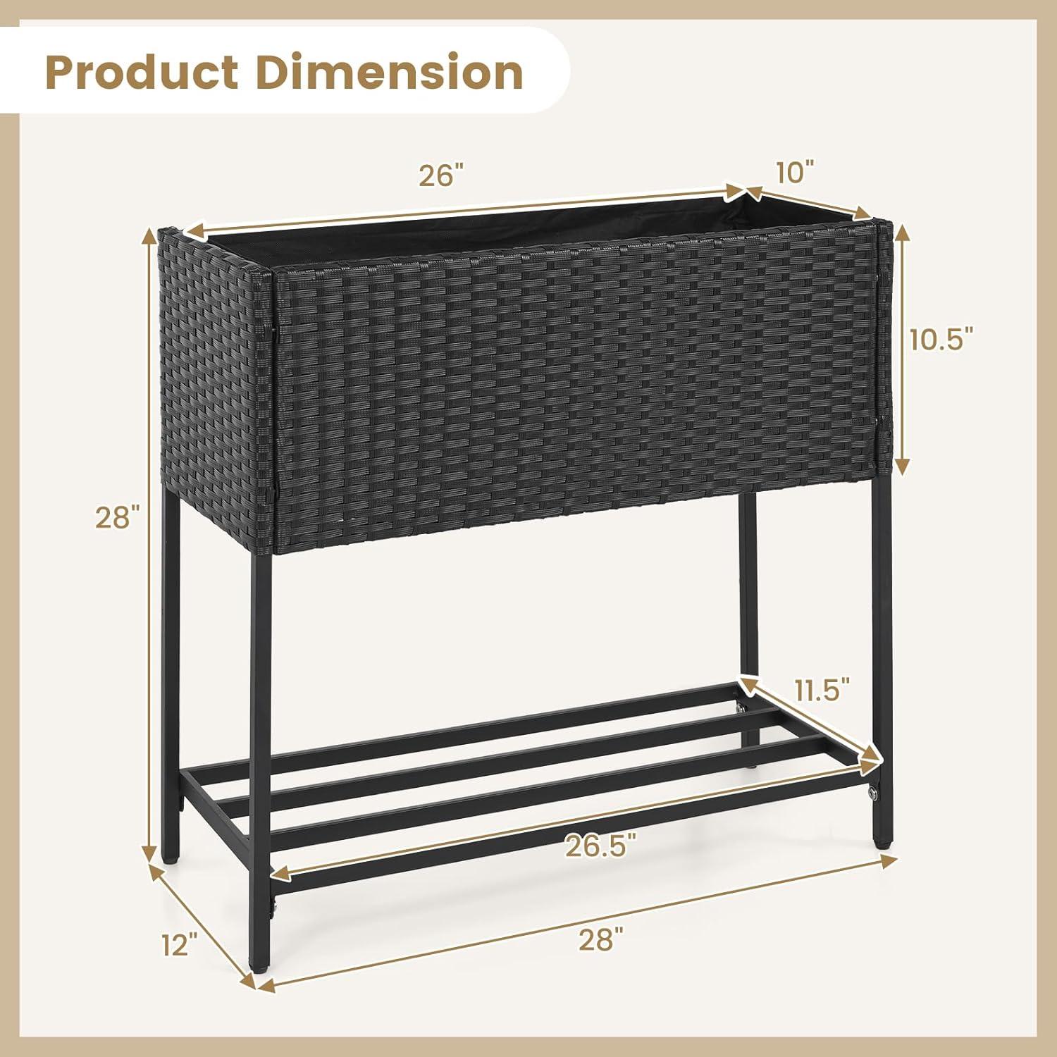image:imageGiantex Raised Garden Bed with Legs 40 x 12 Rattan Elevated Planter Box wStorage Shelf Removable Liner Drainage Gaps for Vegetables Flowers amp Herbs Outdoor Planting Stand for Backyard PatioBlack