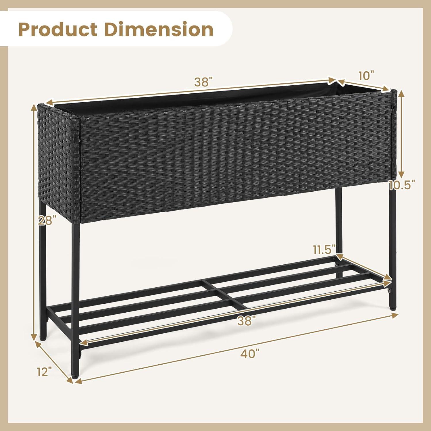 image:imageGiantex Raised Garden Bed with Legs 40 x 12 Rattan Elevated Planter Box wStorage Shelf Removable Liner Drainage Gaps for Vegetables Flowers amp Herbs Outdoor Planting Stand for Backyard PatioBlack