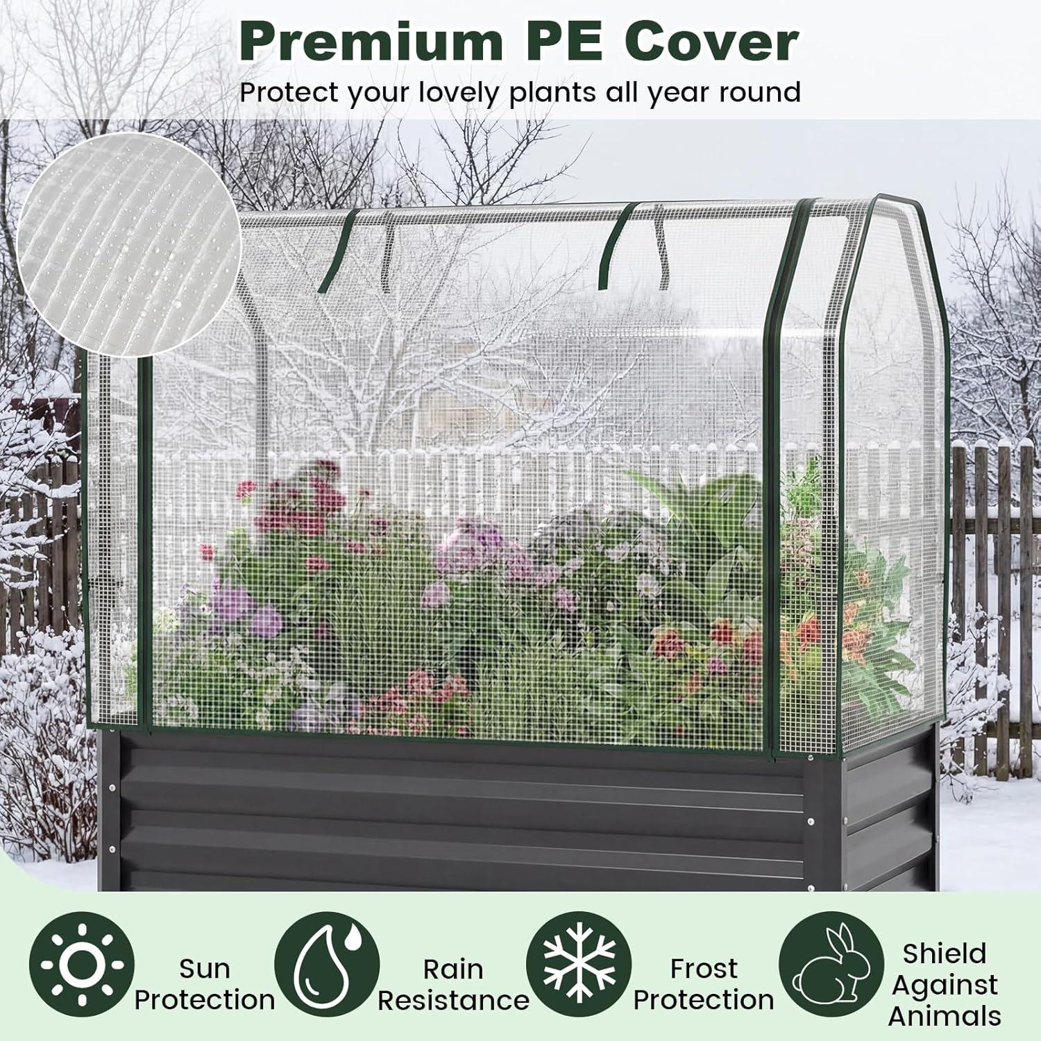 image:imageGiantex Raised Garden Bed with Legs amp Greenhouse Cover 44x22x60 Elevated Metal Planter Box with Rollup Door Outdoor Mini Greenhouse for Vegetable Flower Herb Patio Balcony Black2Black