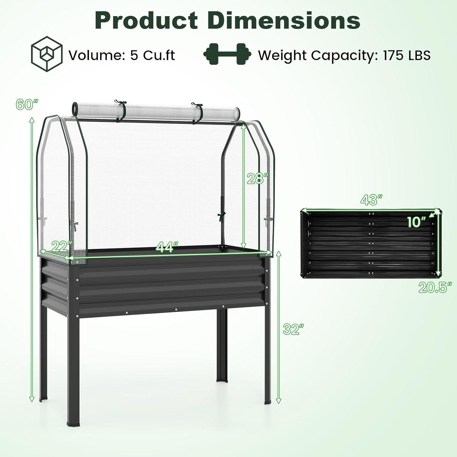 image:imageGiantex Raised Garden Bed with Legs amp Greenhouse Cover 44x22x60 Elevated Metal Planter Box with Rollup Door Outdoor Mini Greenhouse for Vegetable Flower Herb Patio Balcony Black2Black
