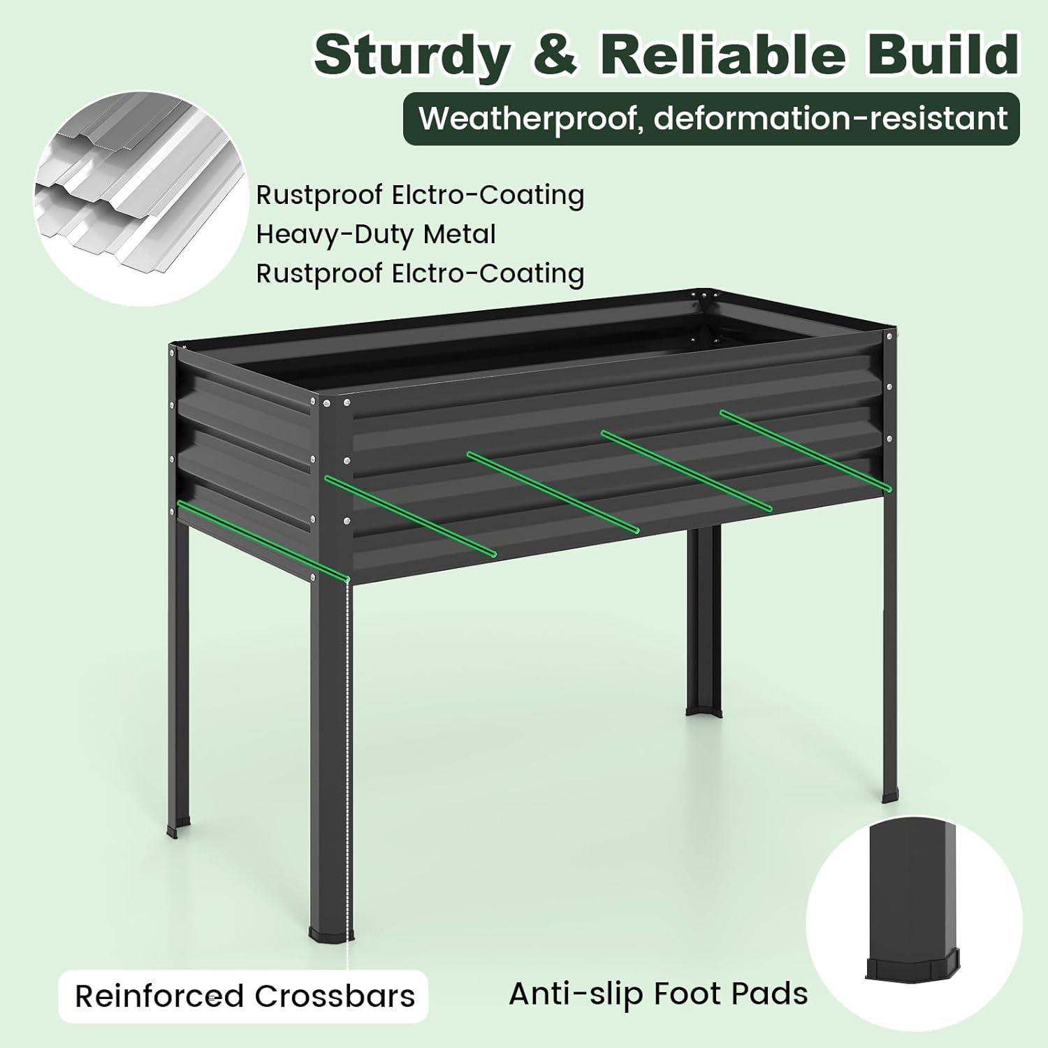 image:imageGiantex Raised Garden Bed with Legs amp Greenhouse Cover 44x22x60 Elevated Metal Planter Box with Rollup Door Outdoor Mini Greenhouse for Vegetable Flower Herb Patio Balcony Black2Black