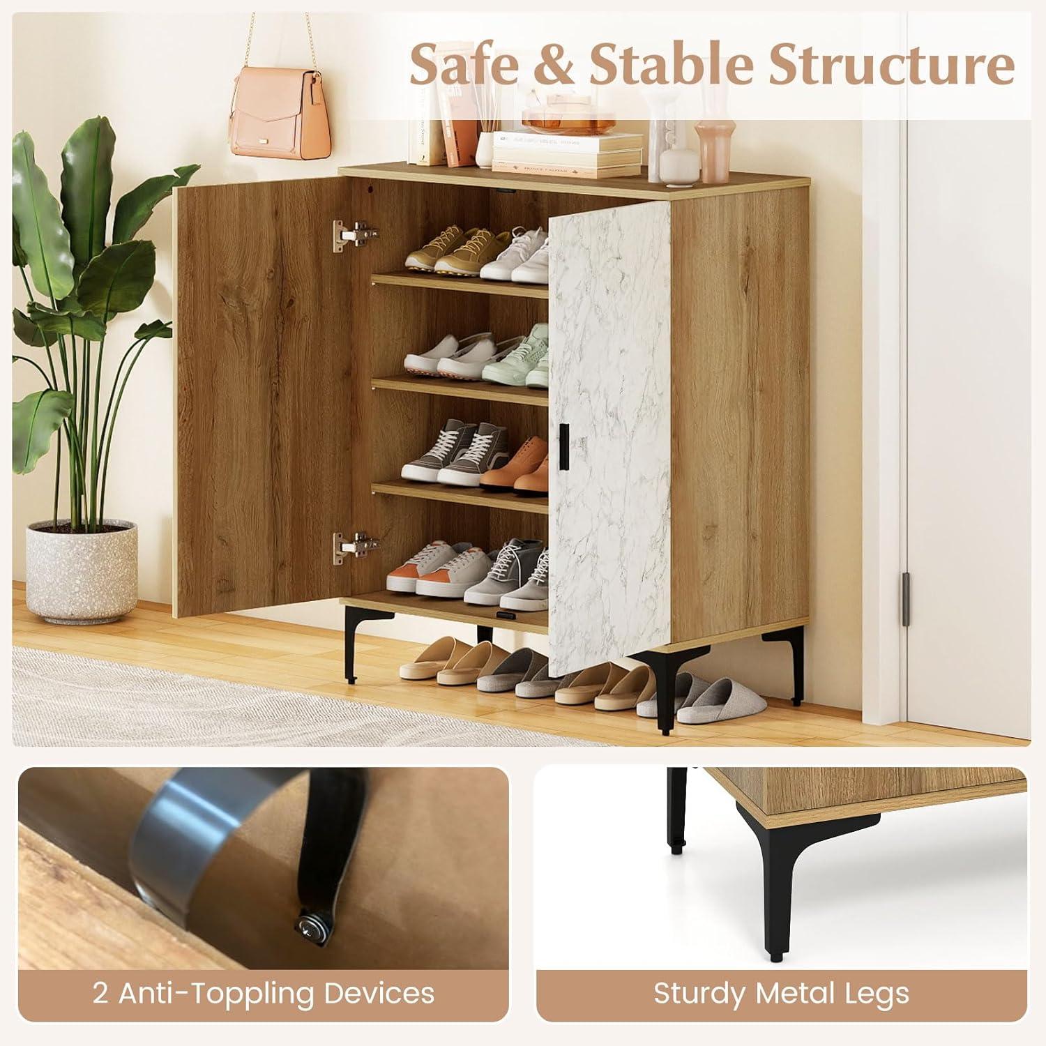 image:imageGiantex Shoe Cabinet 4Tier Wooden Shoe Rack Cabinet with Marble Pattern Doors amp Removable Shelves Freestanding Shoe Storage Cabinet for Entryway Hallway Living RoomMarble Pattern Door