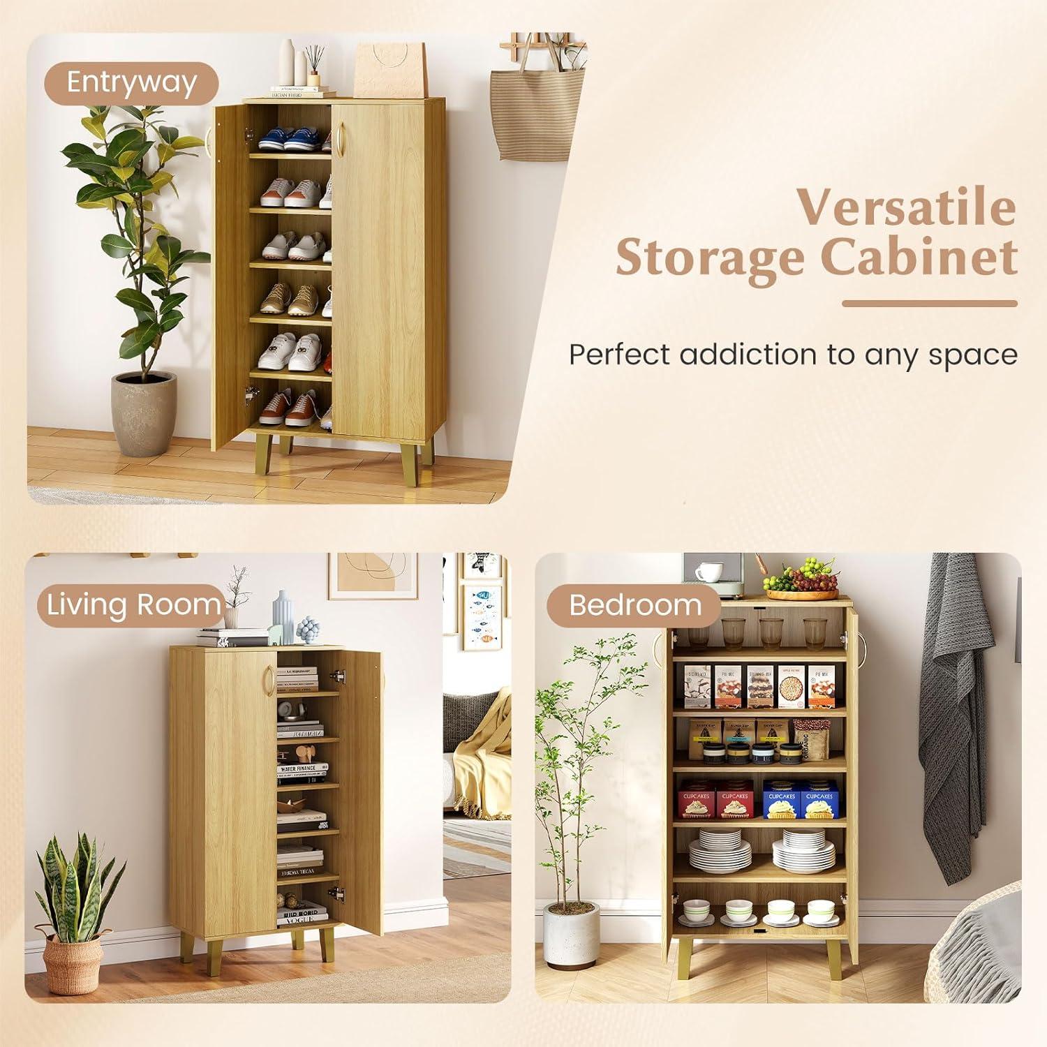 image:imageGiantex Shoe Cabinet with Doors 6Tier 20 Pair Wooden Shoe Rack Organizer Cabinet with Removable Shelves 48 Tall Modern Shoe Storage Cabinet for Entryway Closet Hallway Living Room